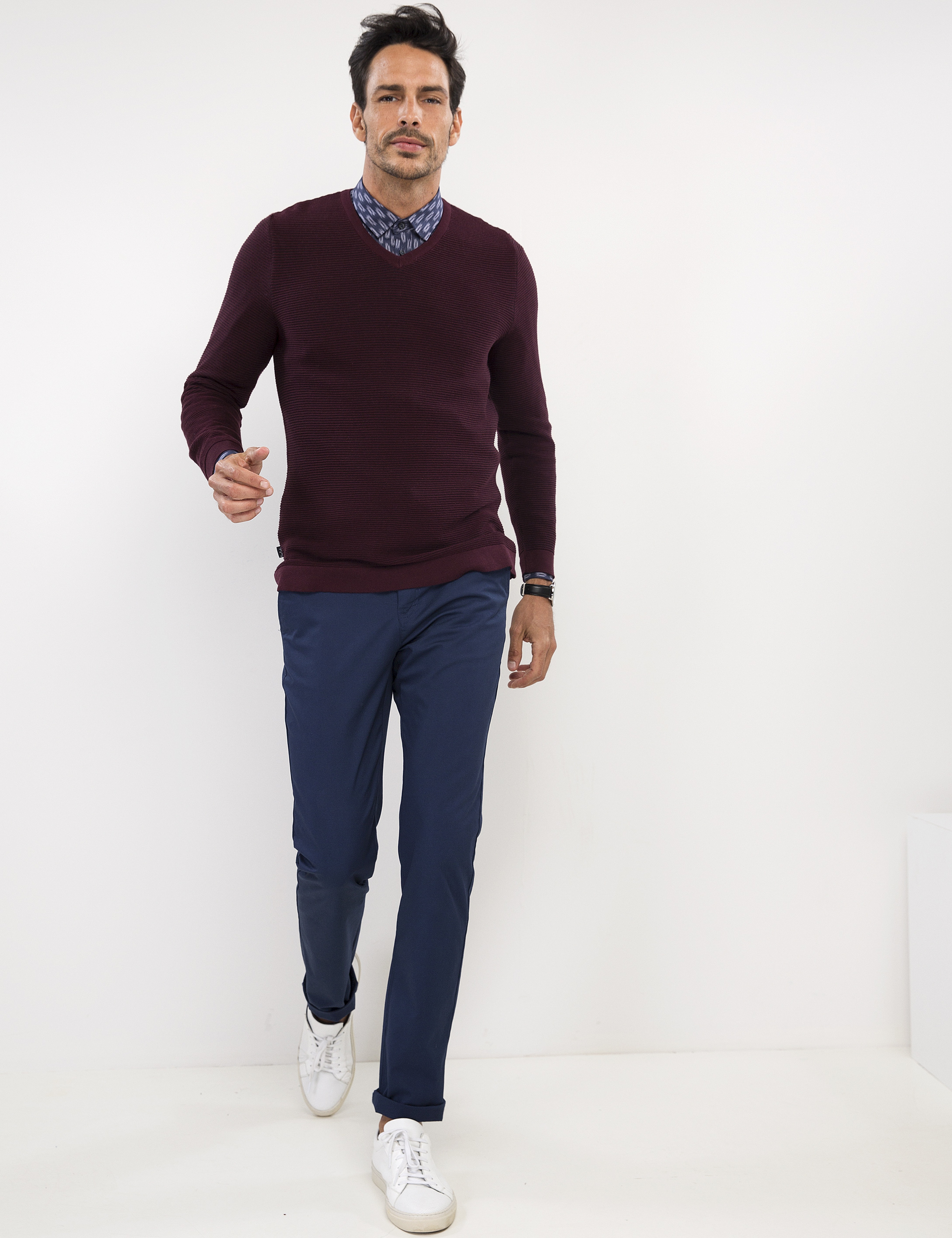 Bordo Slim Fit Bisiklet Yaka Triko Kazak - Image 1