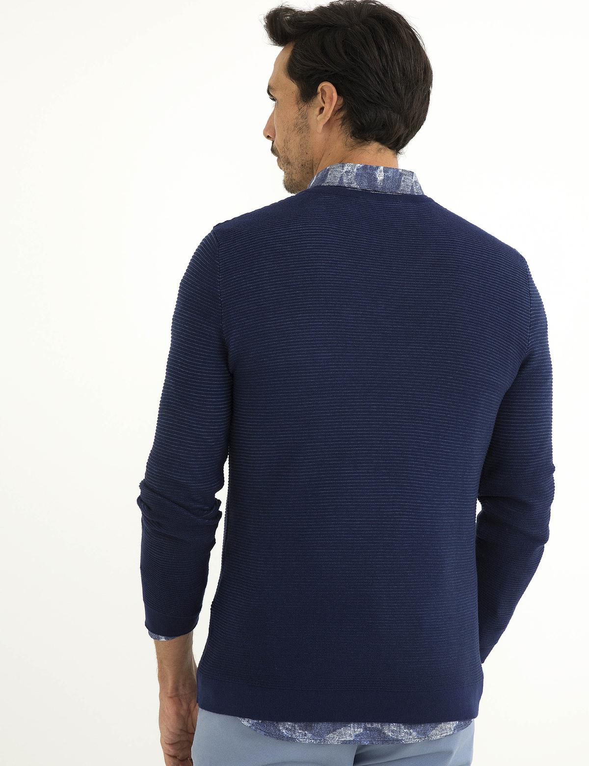 Lacivert Slim Fit Bisiklet Yaka Triko Kazak - 50194467043