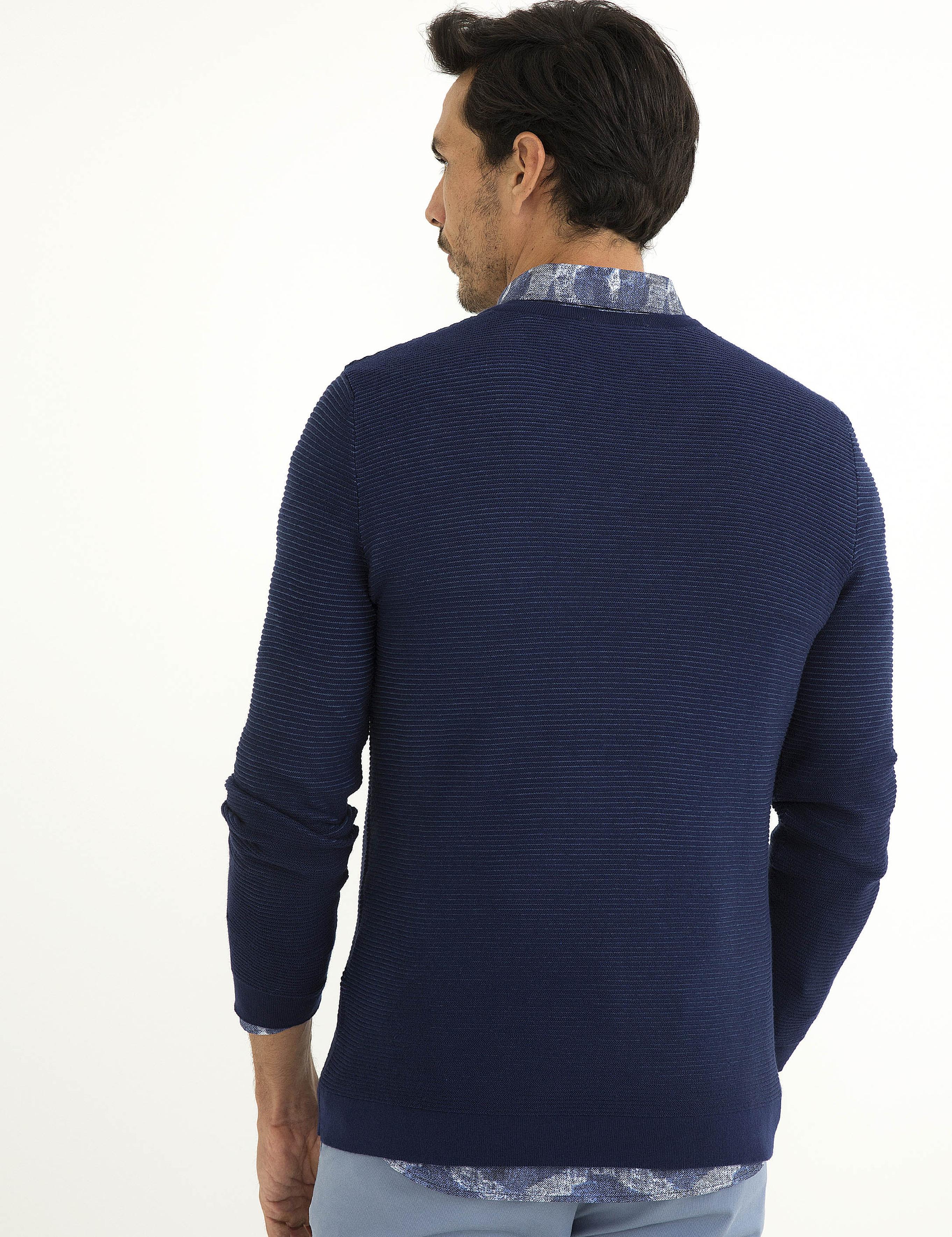 Lacivert Slim Fit Bisiklet Yaka Triko Kazak