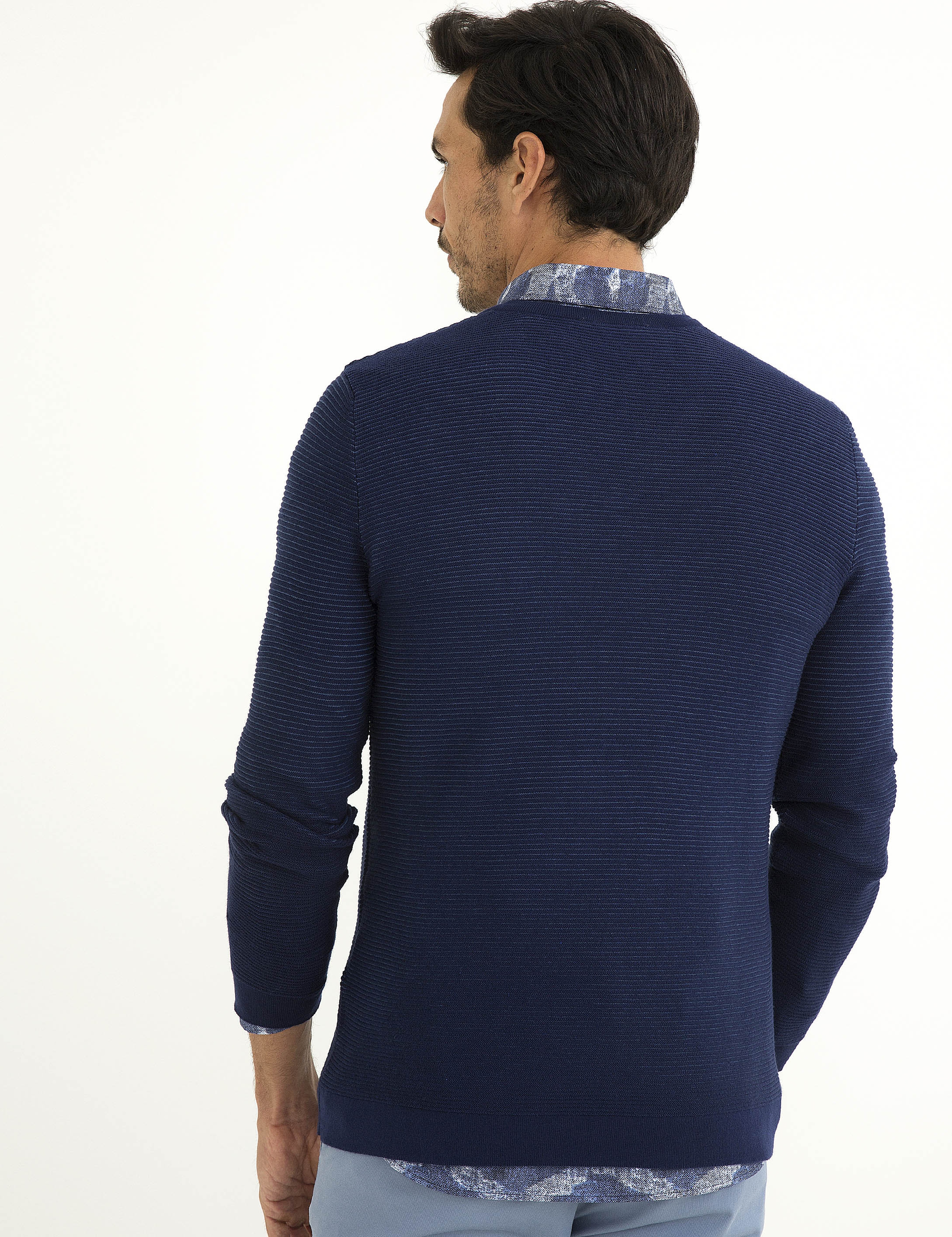 Lacivert Slim Fit Bisiklet Yaka Triko Kazak - Image 3