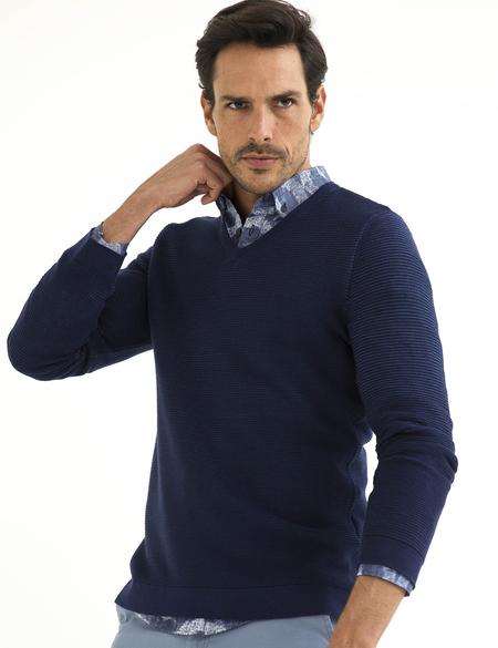 Lacivert Slim Fit Bisiklet Yaka Triko Kazak - 50194467043