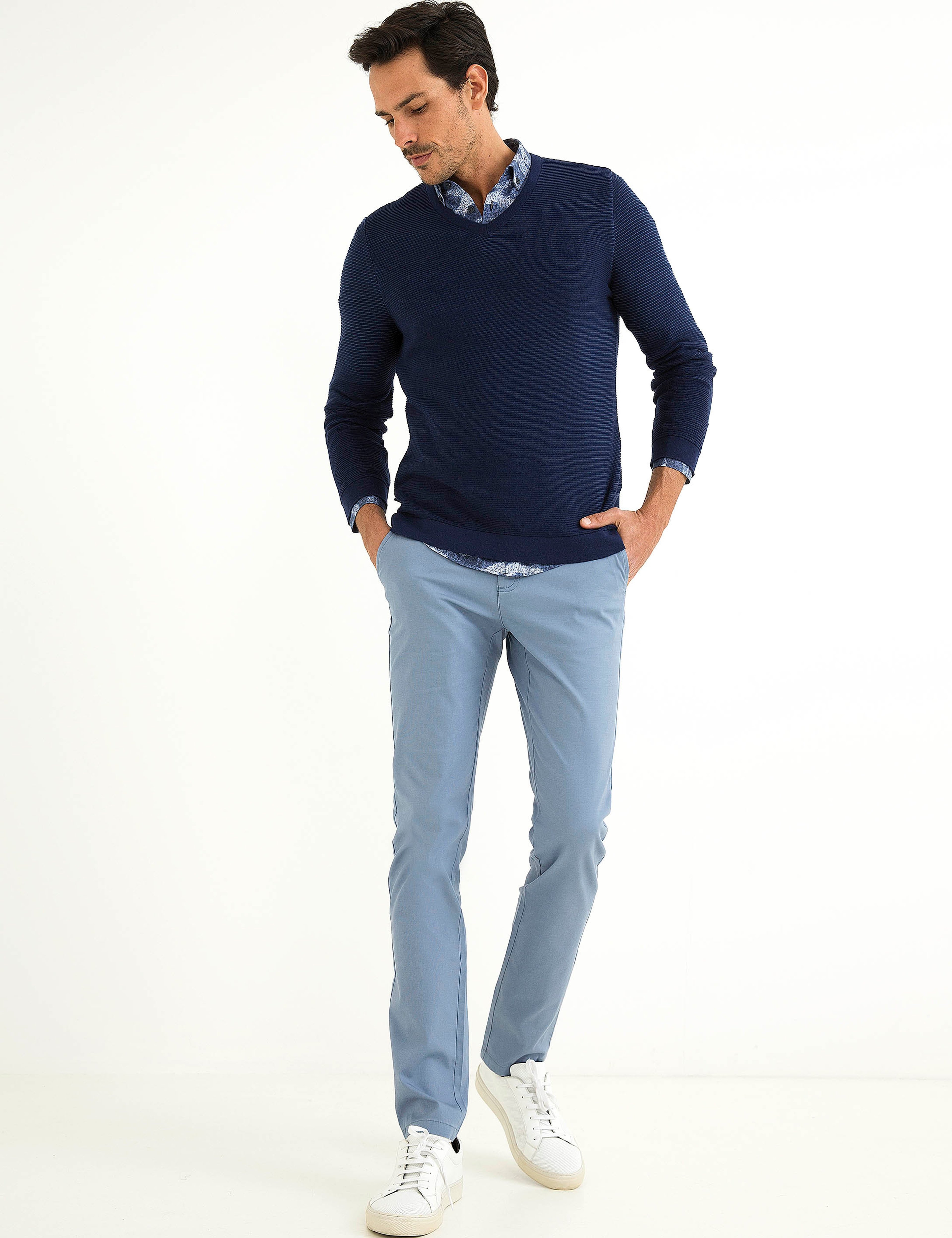 Lacivert Slim Fit Bisiklet Yaka Triko Kazak - Image 2
