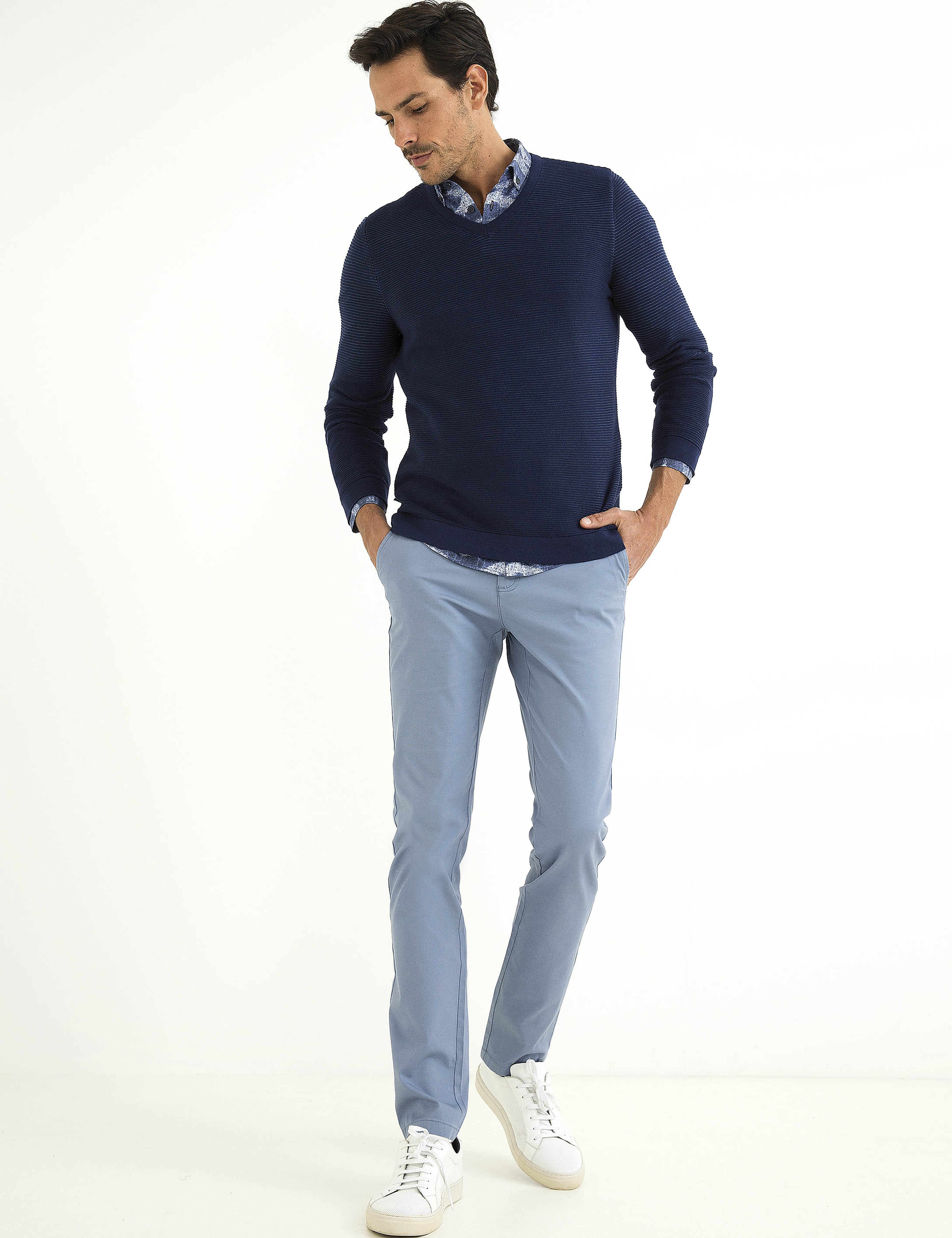 Lacivert Slim Fit Bisiklet Yaka Triko Kazak