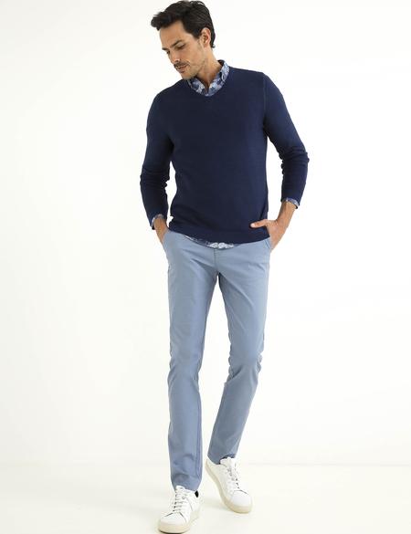 Lacivert Slim Fit Bisiklet Yaka Triko Kazak - 50194467043