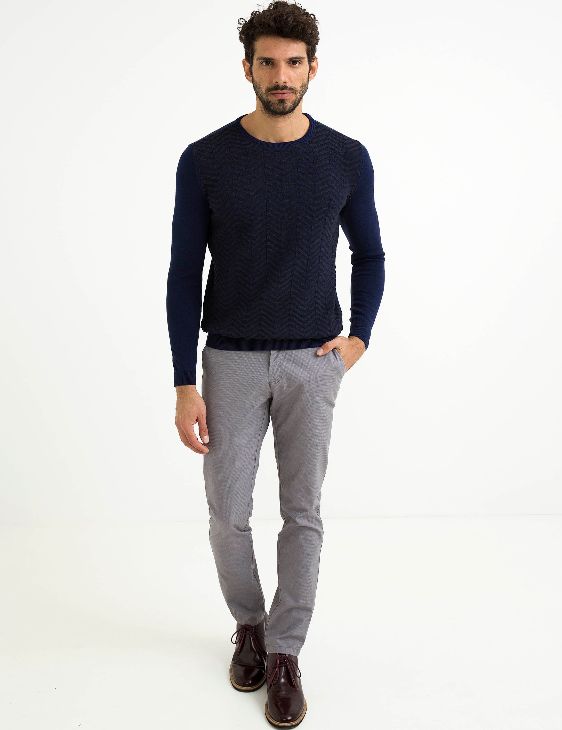 Lacivert Slim Fit Triko Kazak