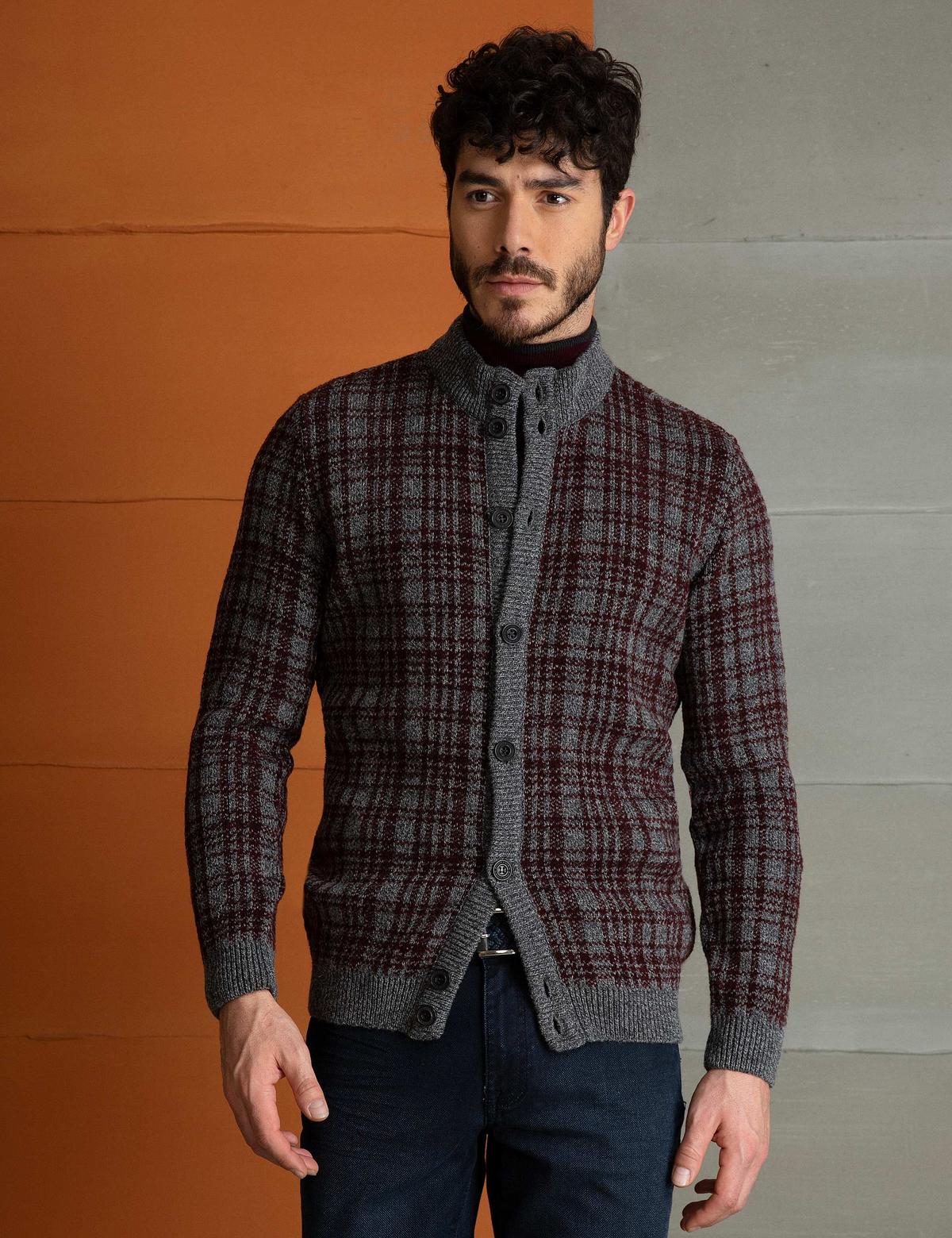 Bordo Slim Fit Triko Hırka - 50194744004