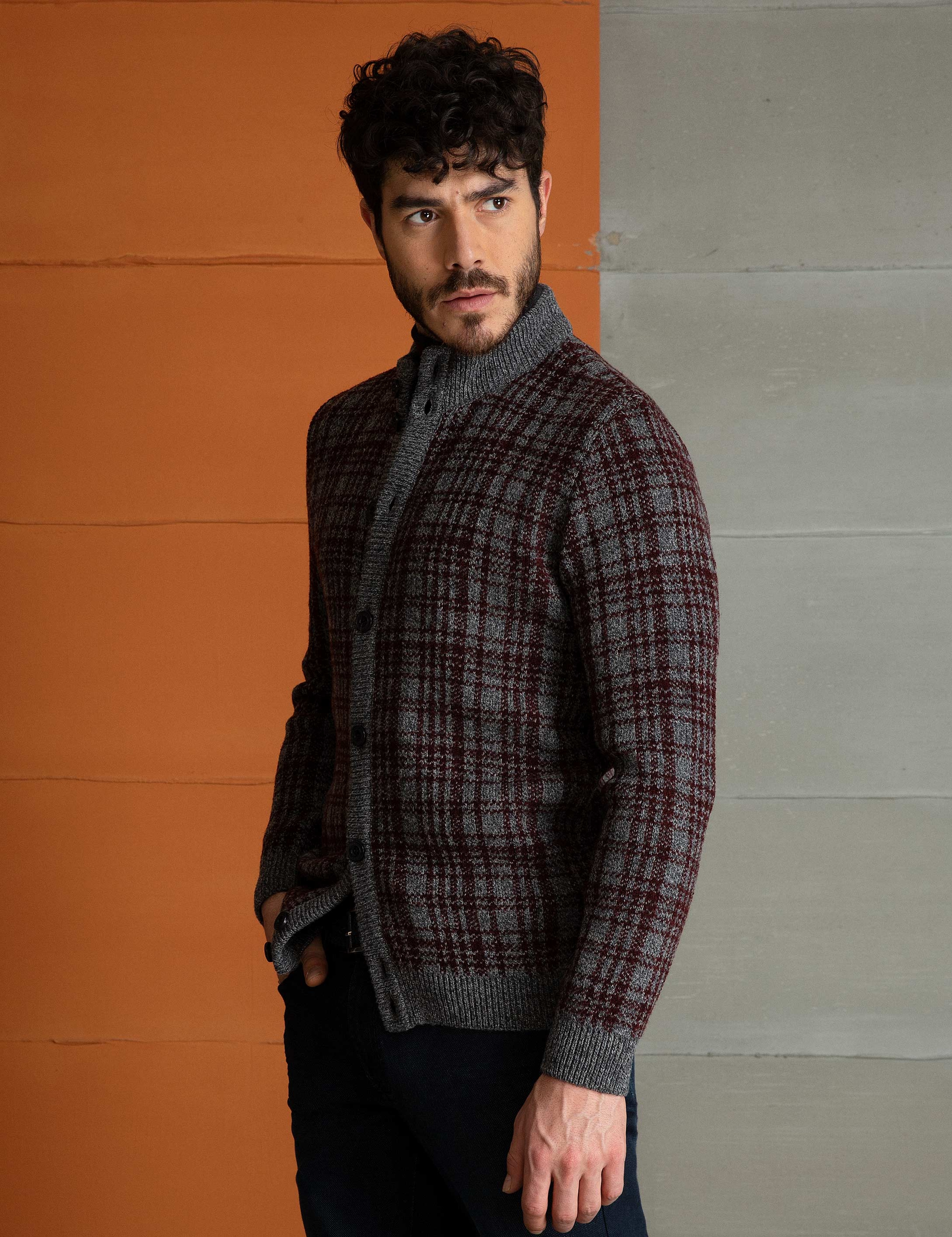Bordo Slim Fit Triko Hırka - Image 3