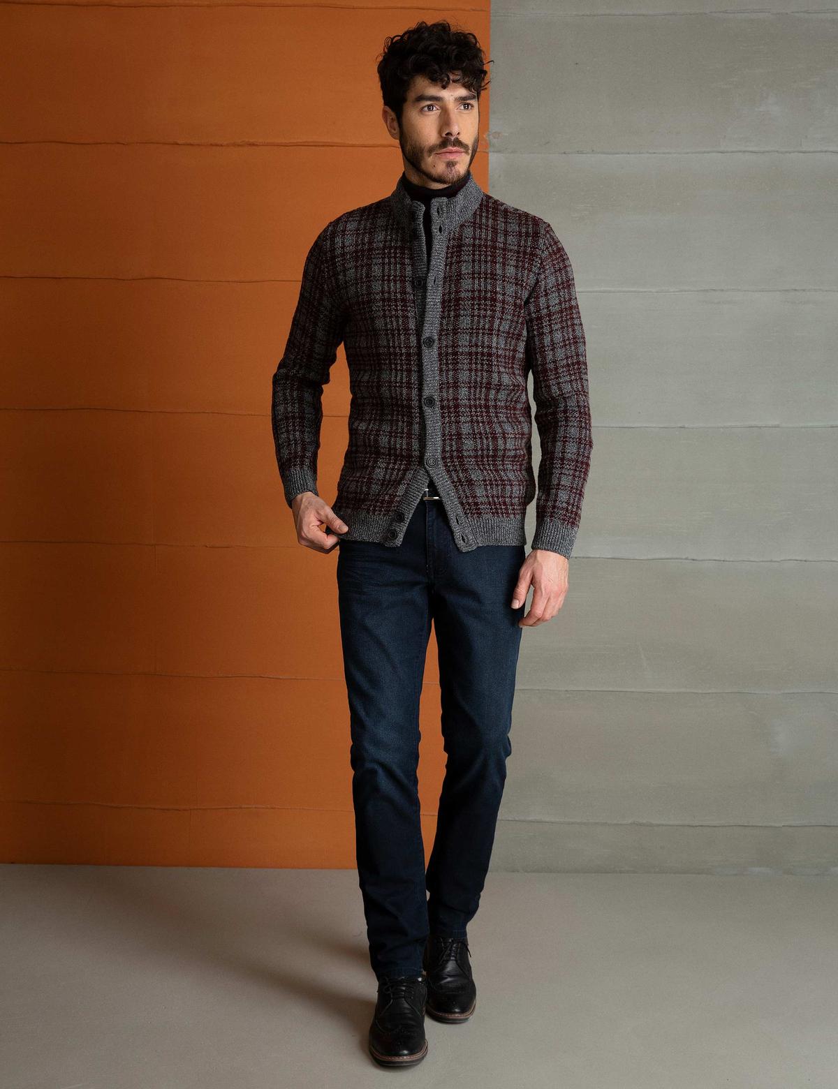 Bordo Slim Fit Triko Hırka
