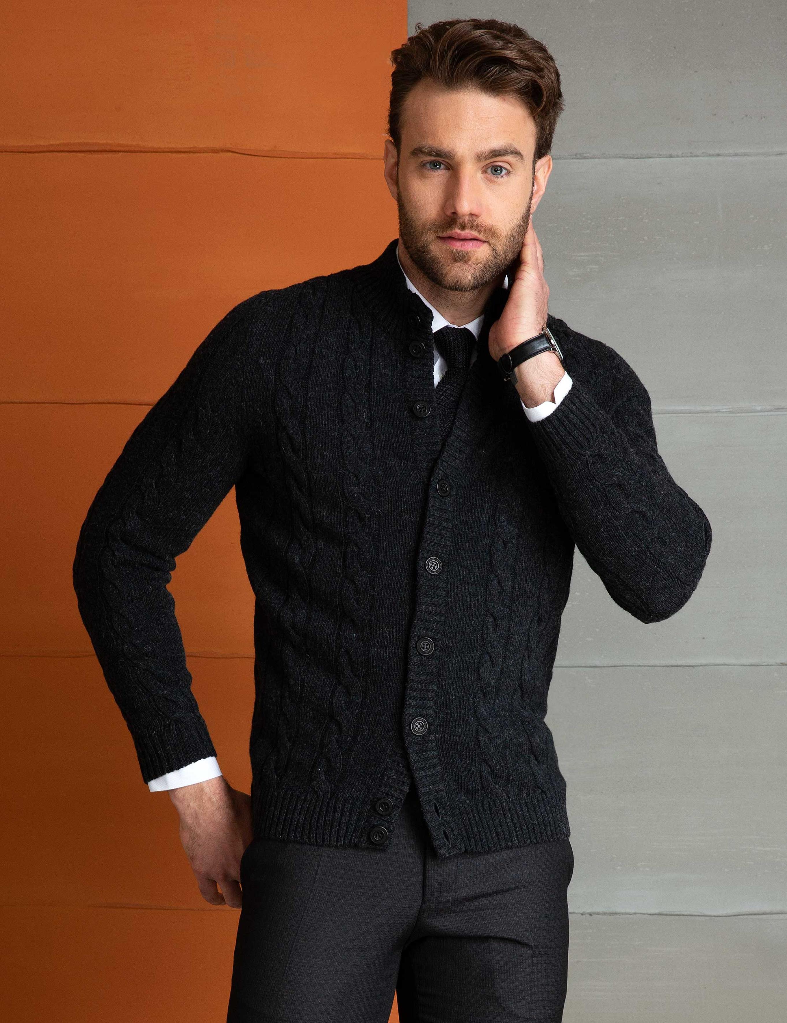 Antrasit Gri Slim Fit Triko Hırka