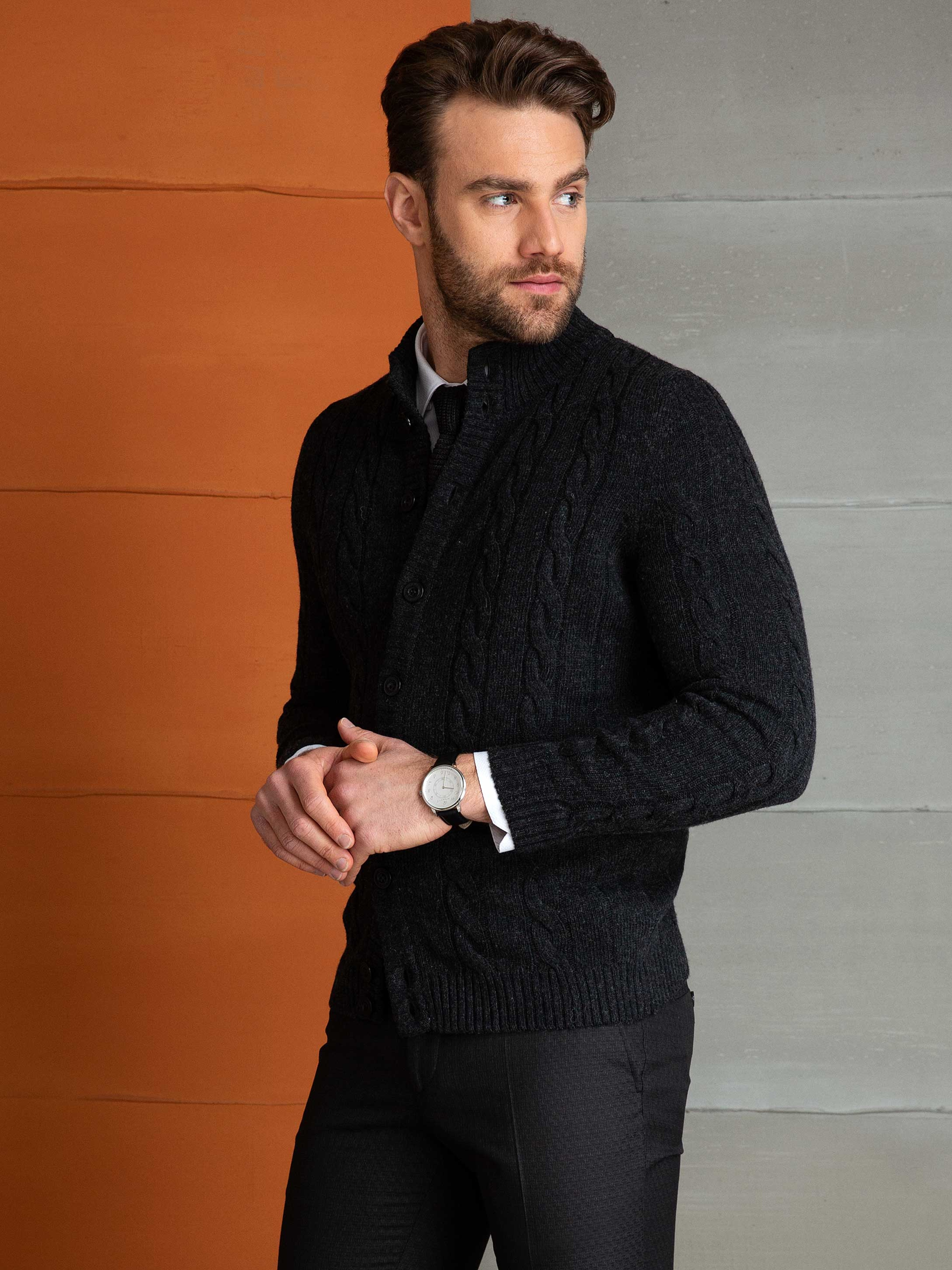 Antrasit Gri Slim Fit Triko Hırka - Image 2