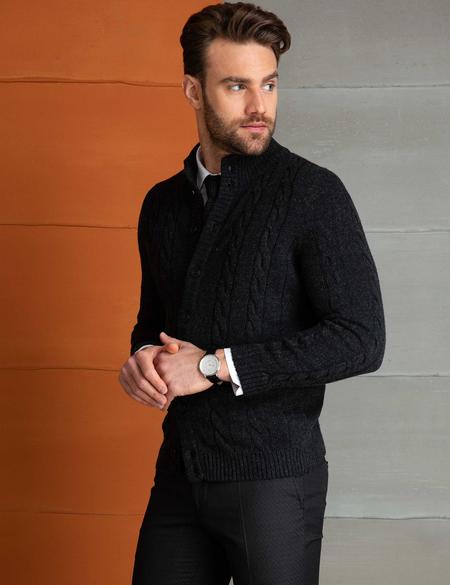 Antrasit Gri Slim Fit Triko Hırka - 50194748023