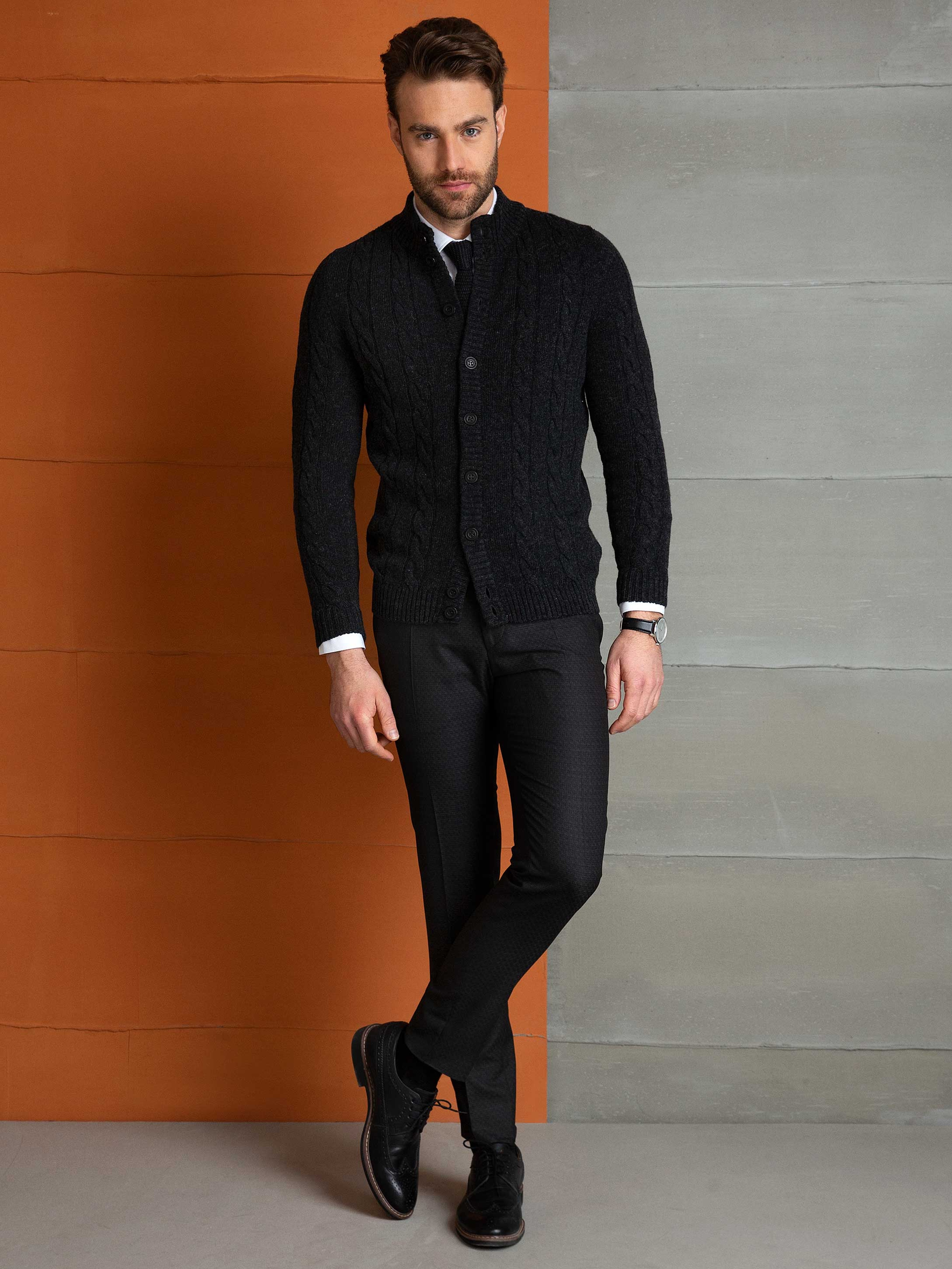 Antrasit Gri Slim Fit Triko Hırka - Image 4