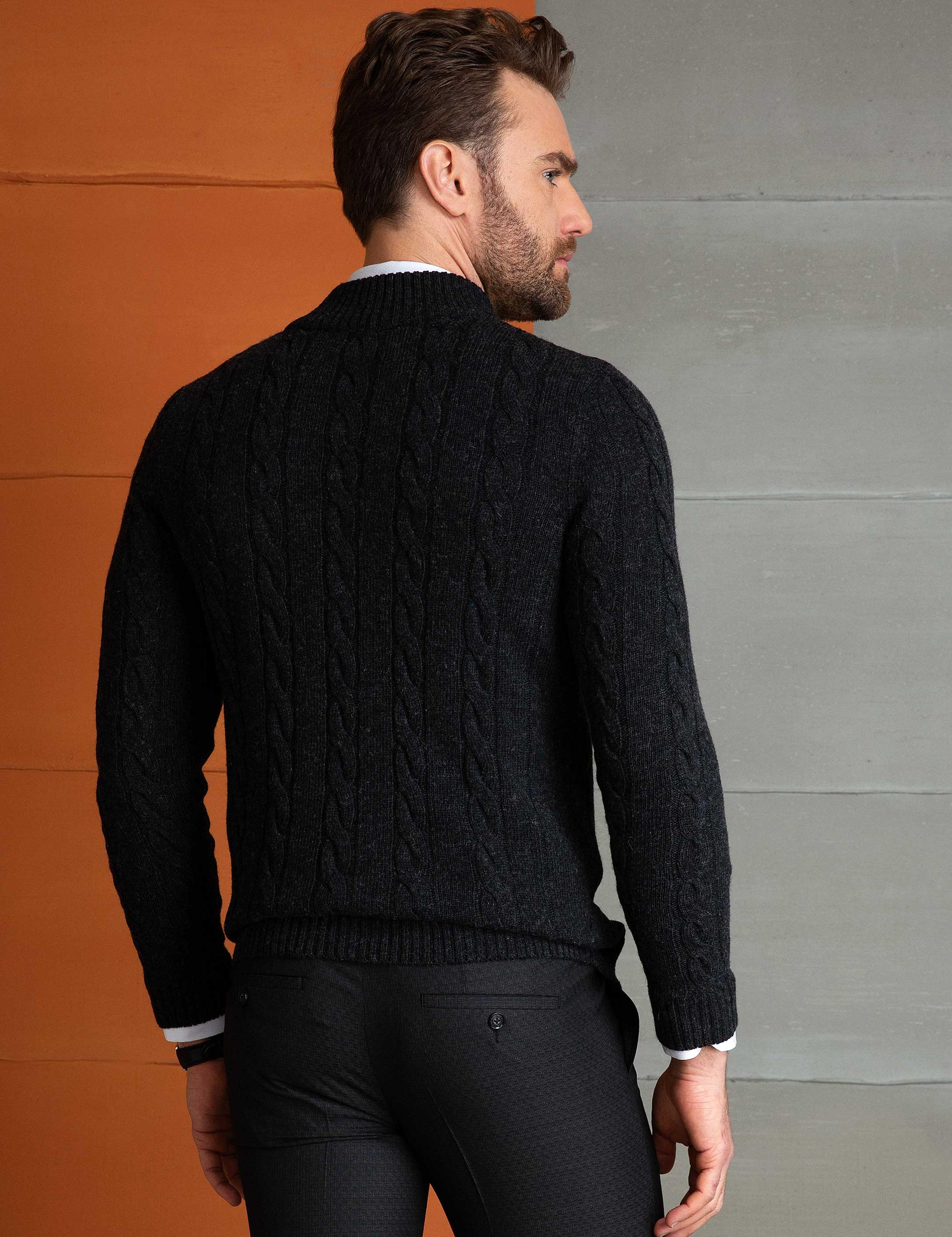 Antrasit Gri Slim Fit Triko Hırka