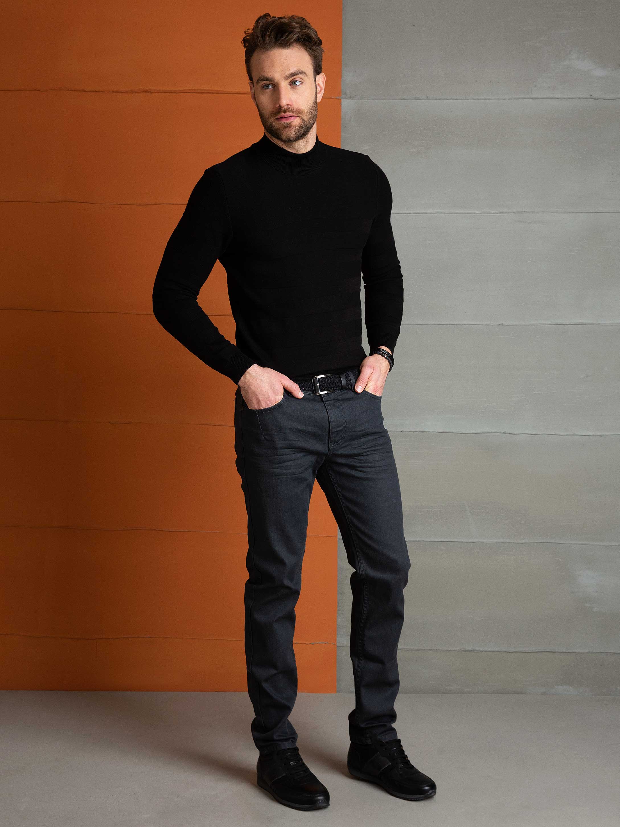 Siyah Slim Fit Triko Kazak