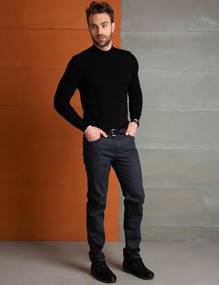 Siyah Slim Fit Triko Kazak - 50194840044