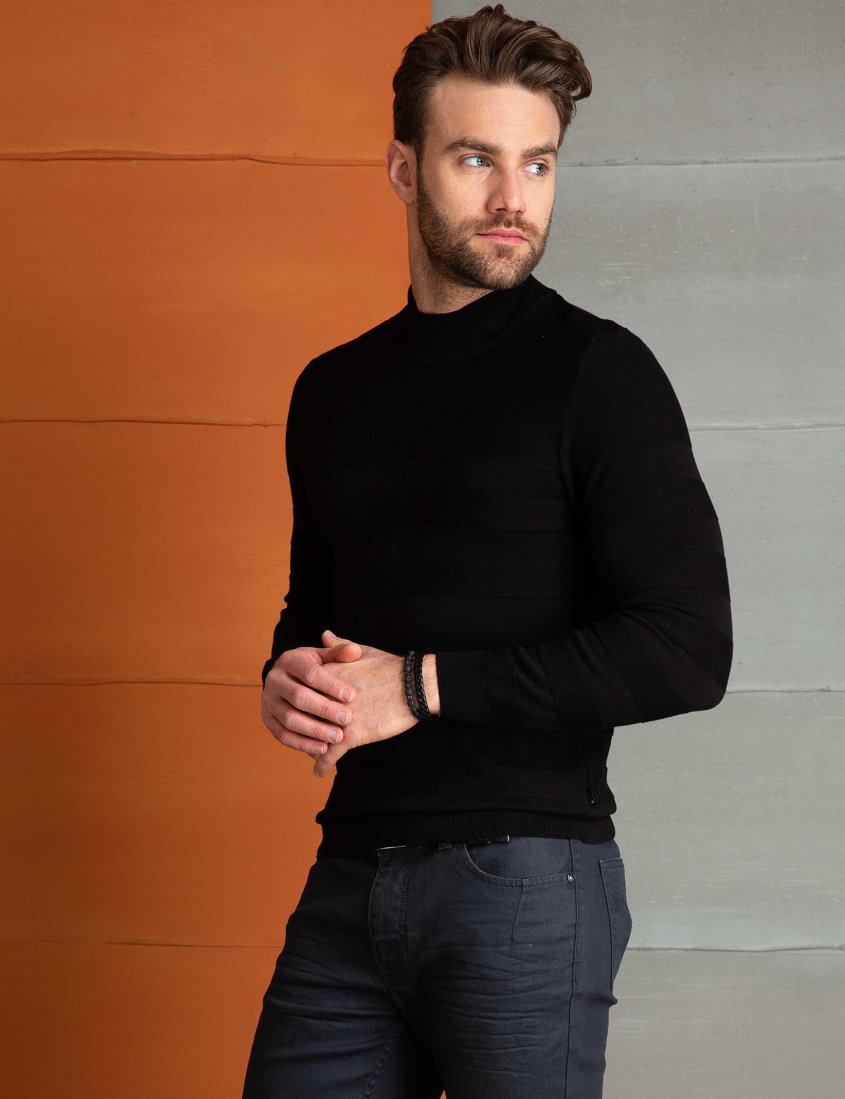 Siyah Slim Fit Triko Kazak