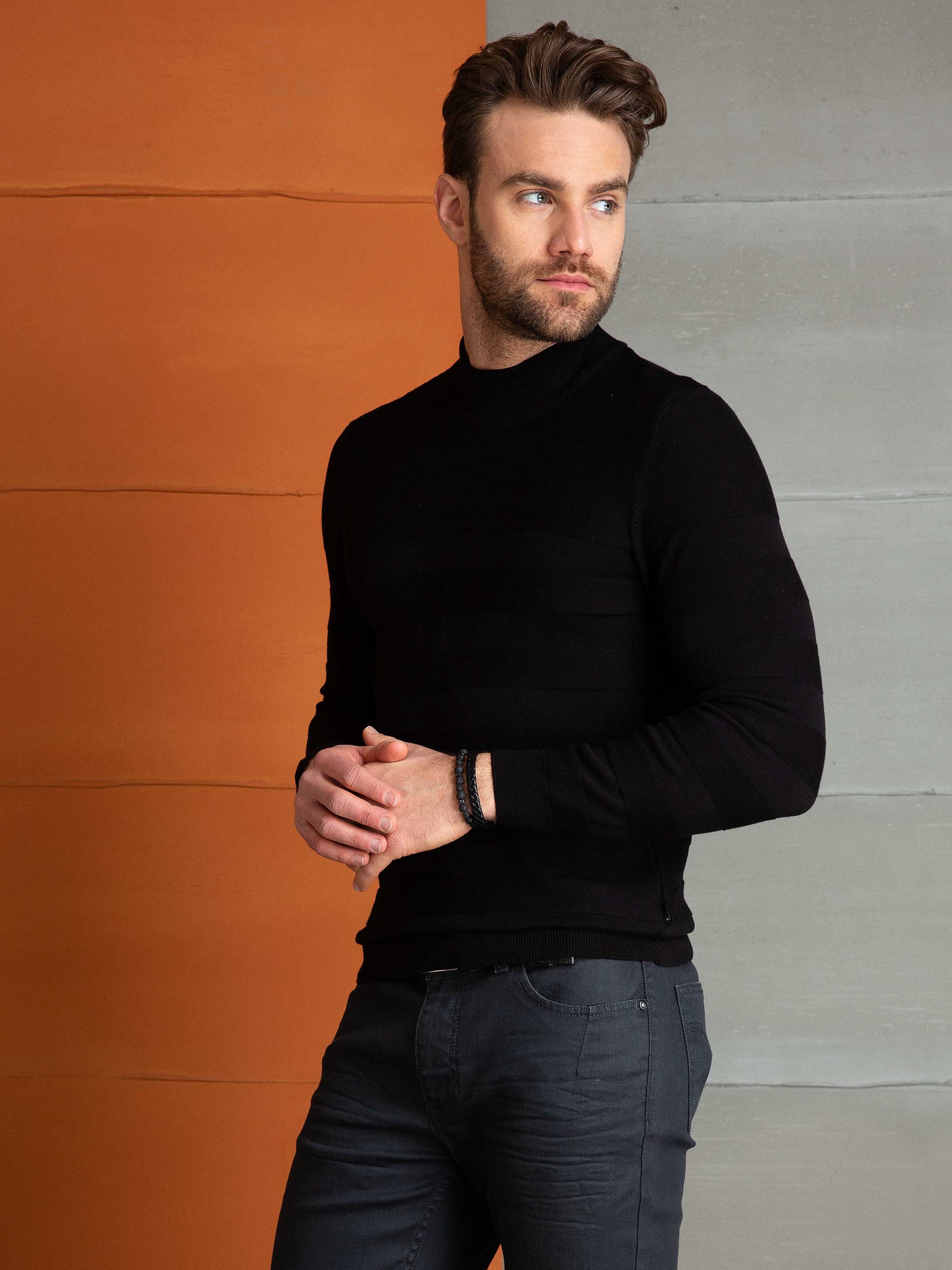 Siyah Slim Fit Triko Kazak - Image 2