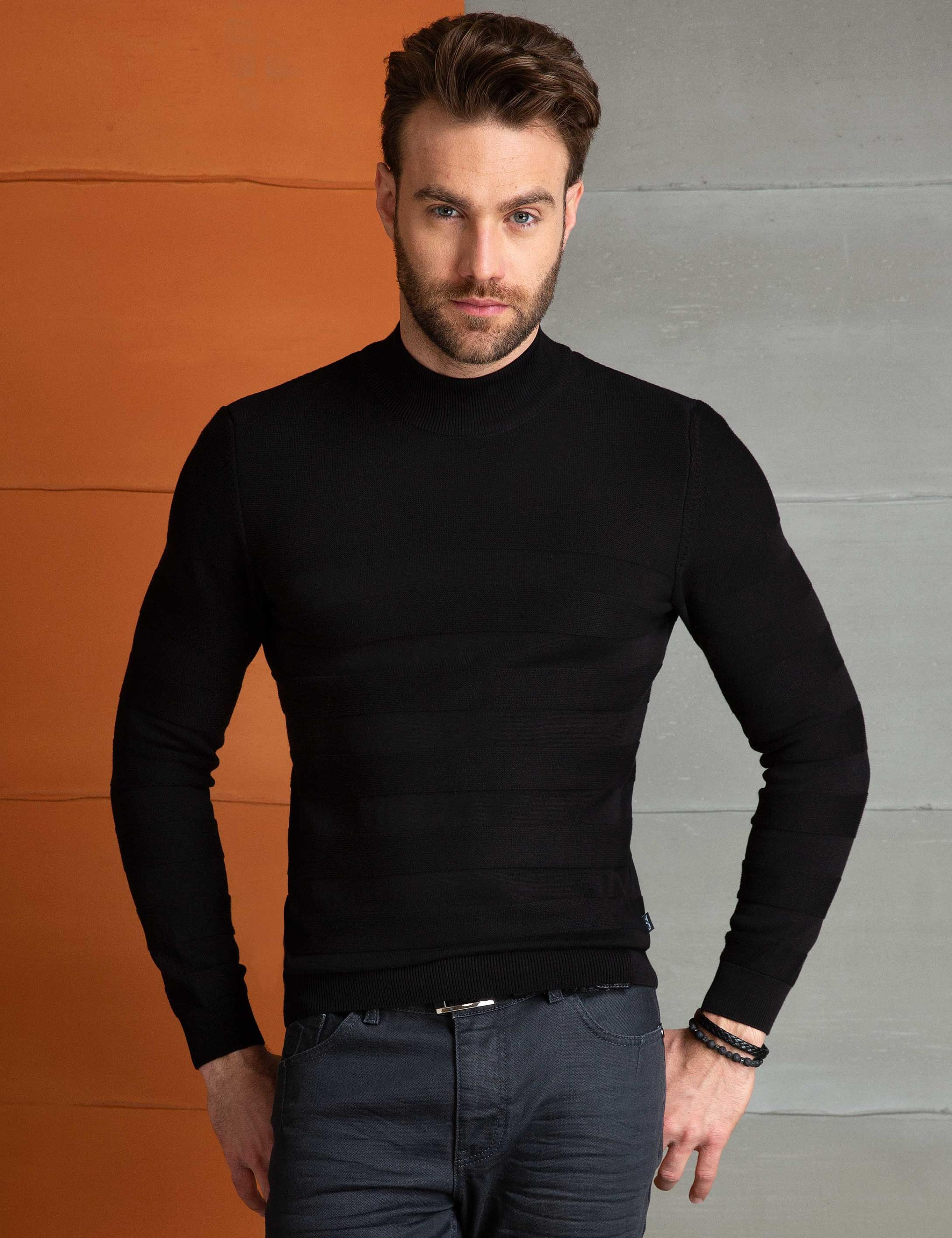 Siyah Slim Fit Triko Kazak