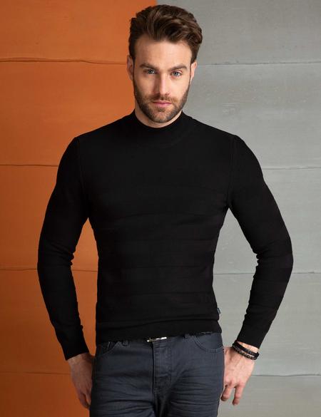 Siyah Slim Fit Triko Kazak - 50194840044