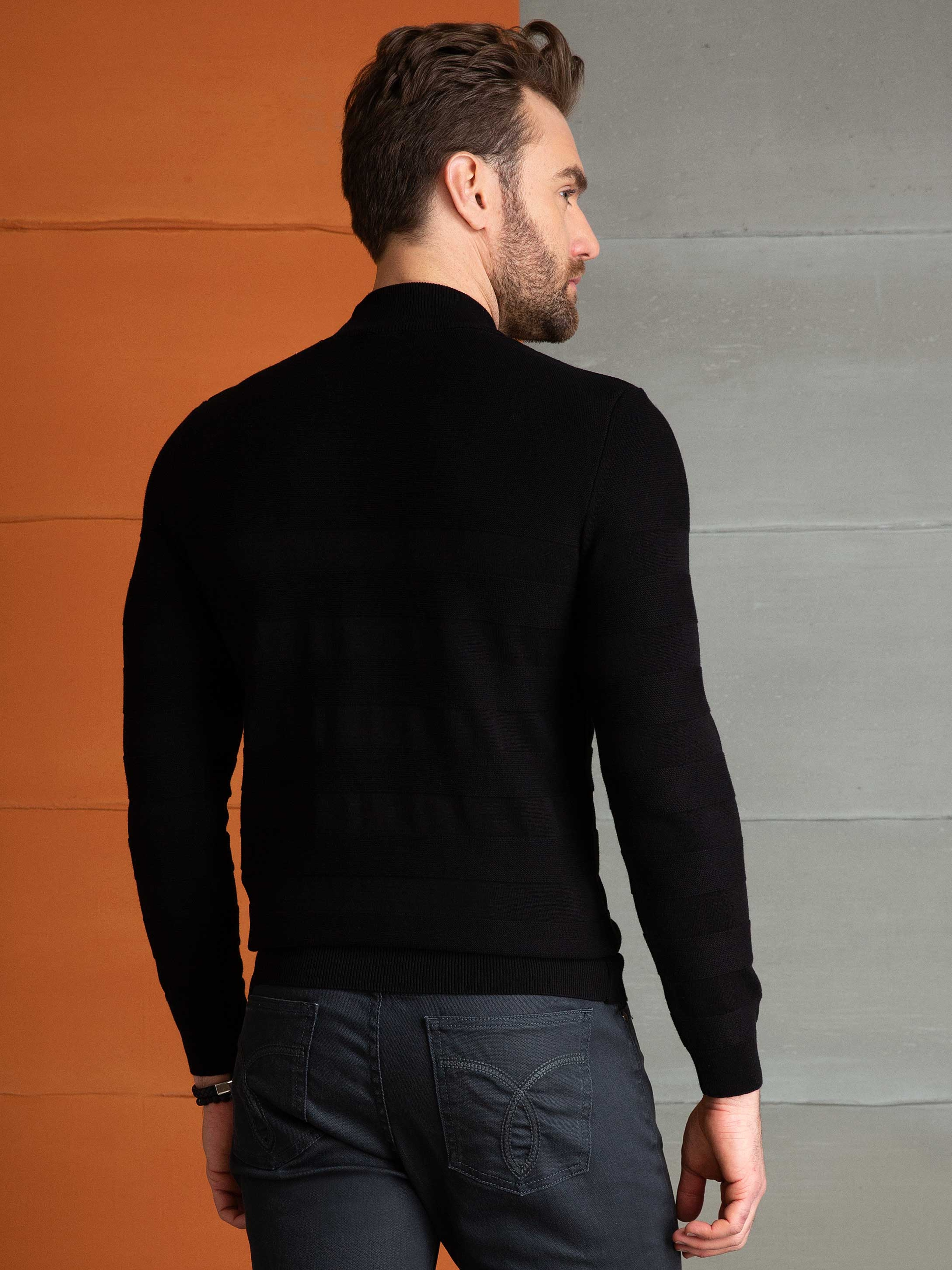 Siyah Slim Fit Triko Kazak - Image 3