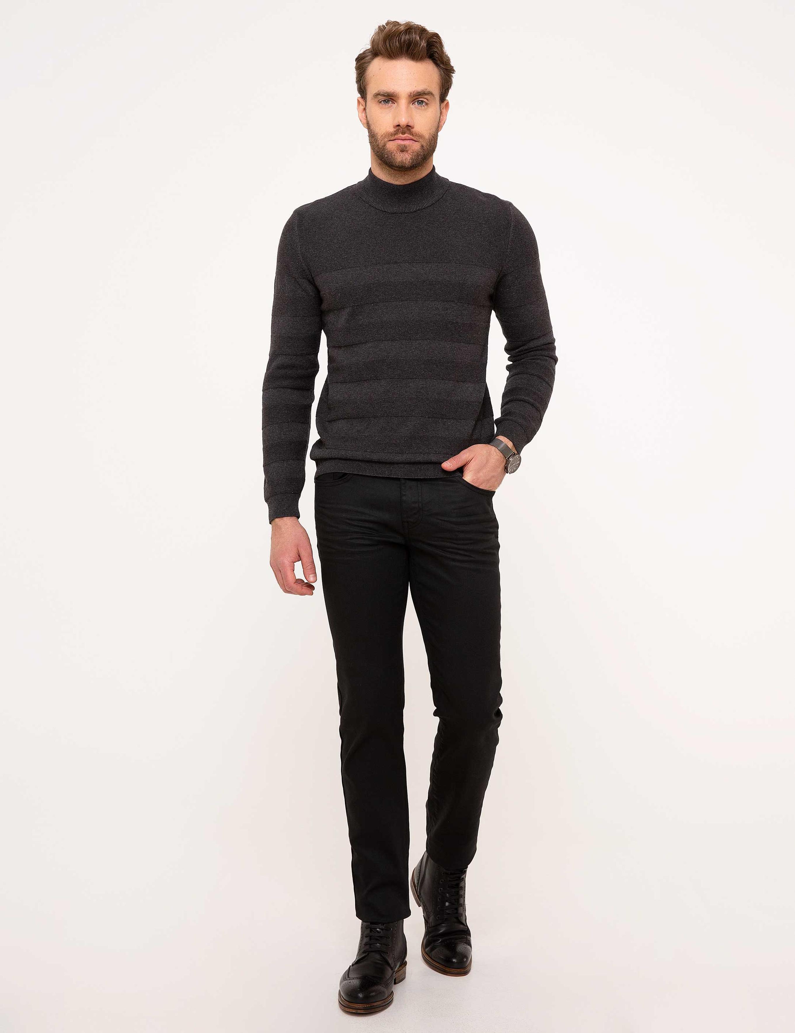 Gri Melanj Slim Fit Triko Kazak