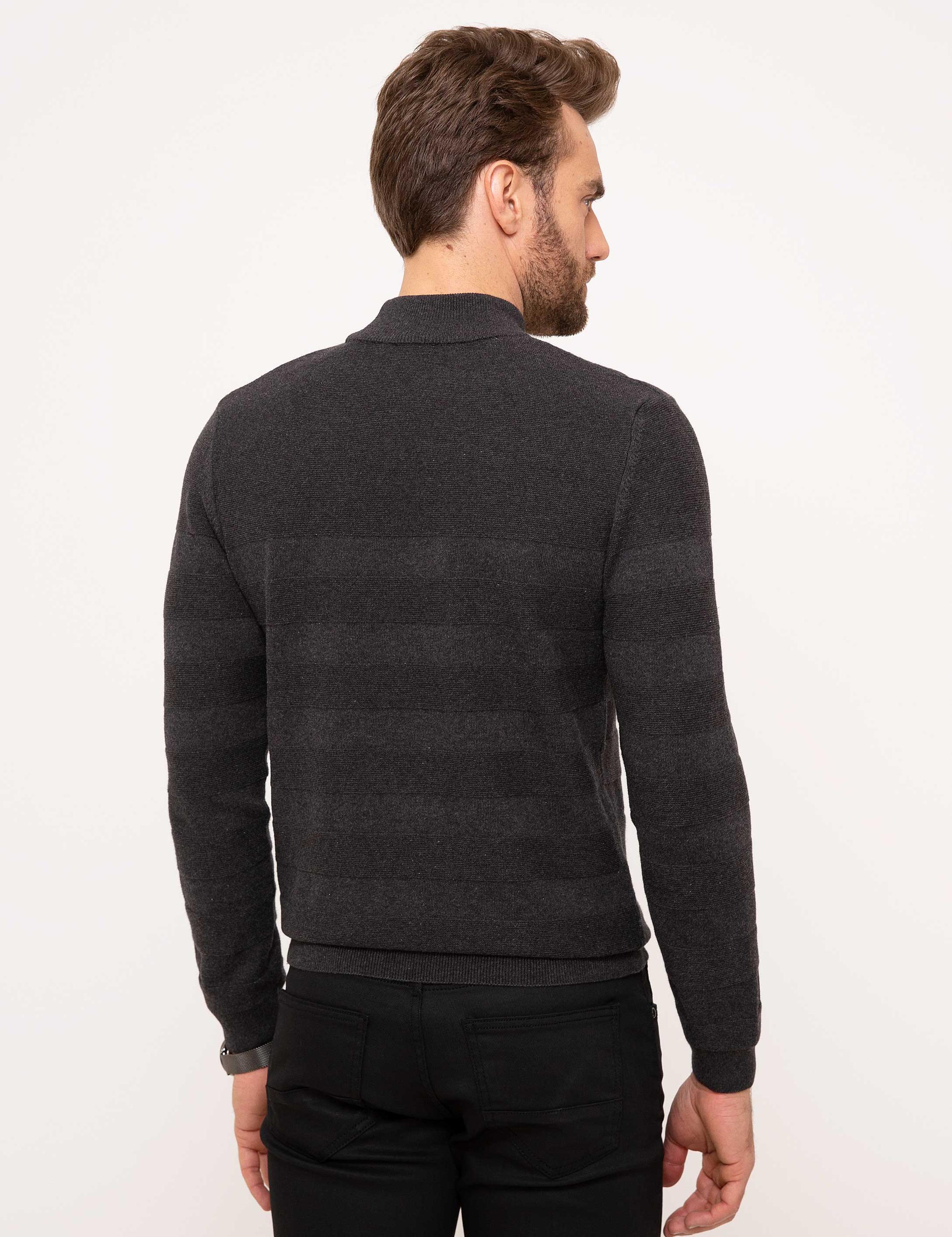 Gri Melanj Slim Fit Triko Kazak