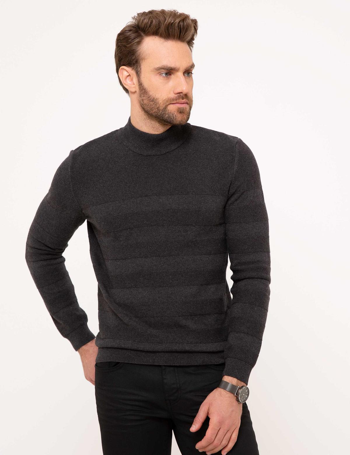 Gri Melanj Slim Fit Triko Kazak - 50194840057