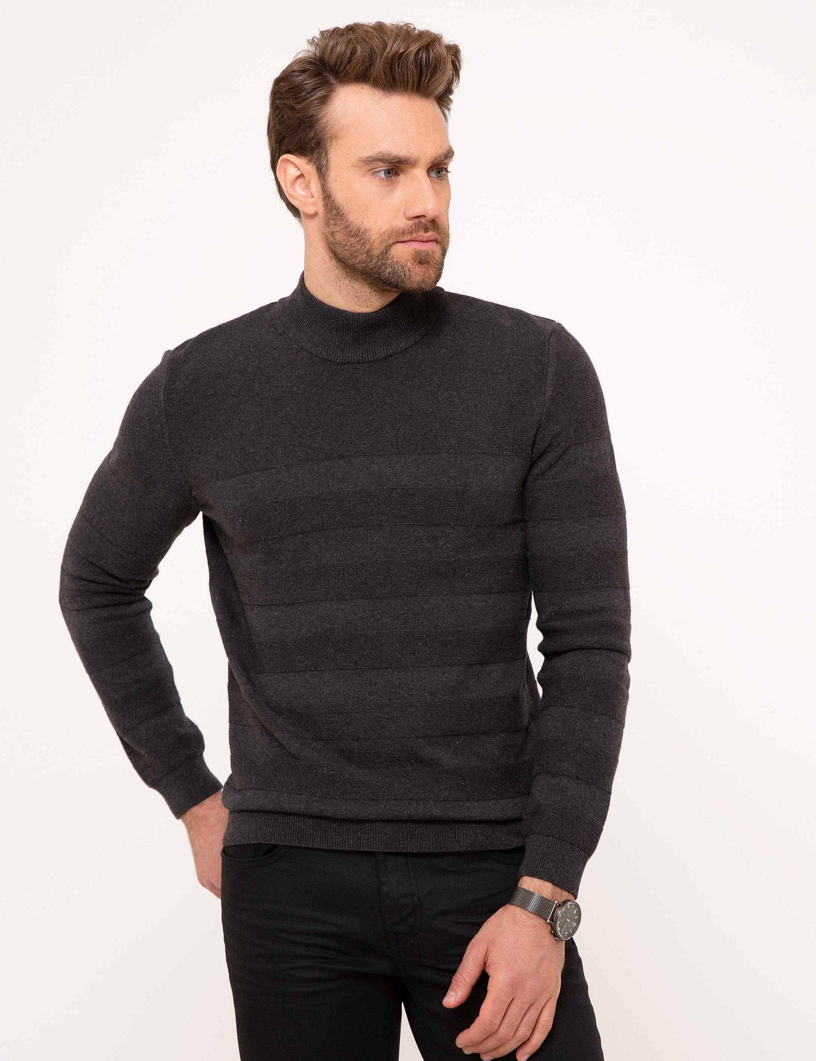 Gri Melanj Slim Fit Triko Kazak