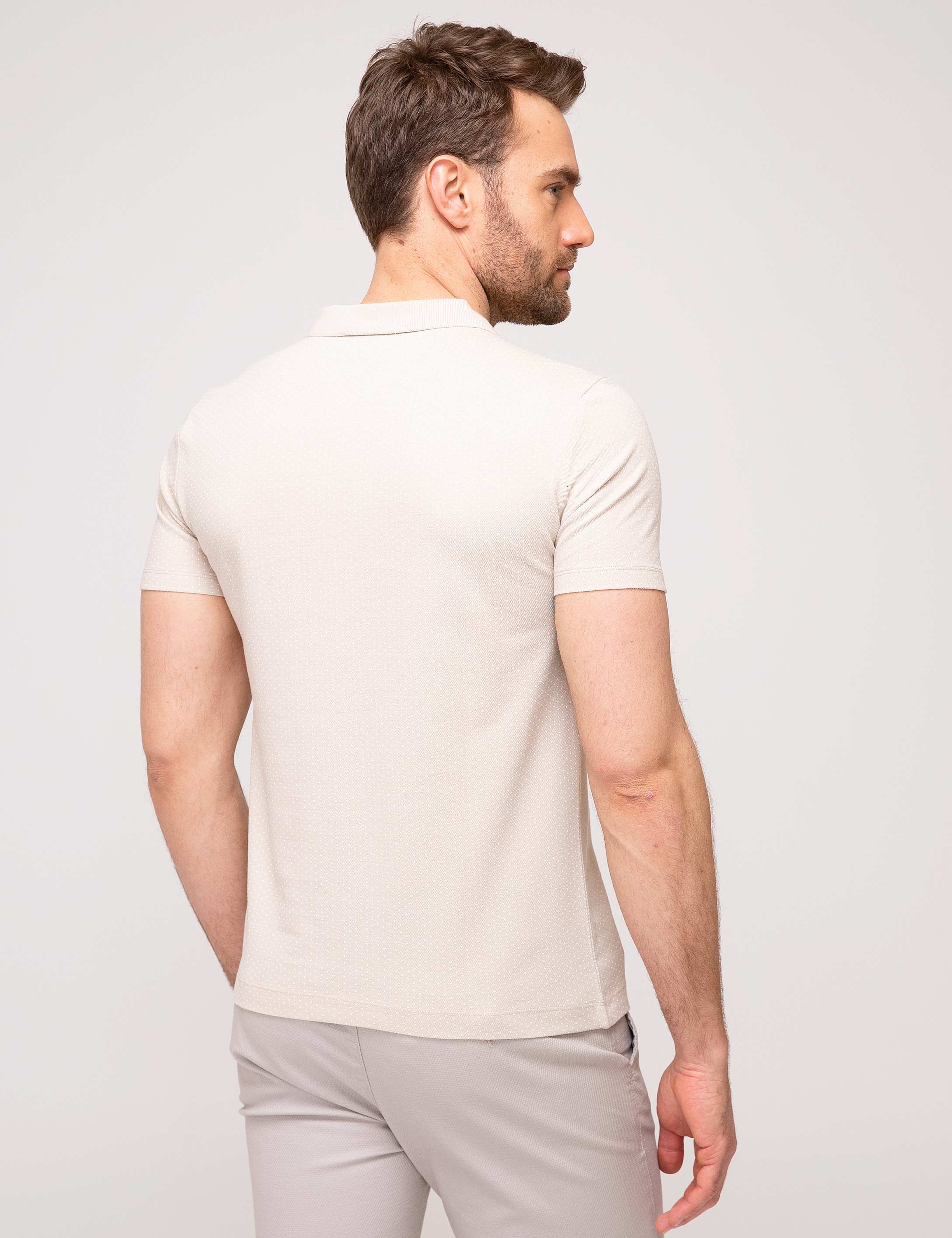 Bej Slim Fit Polo Yaka T-Shirt