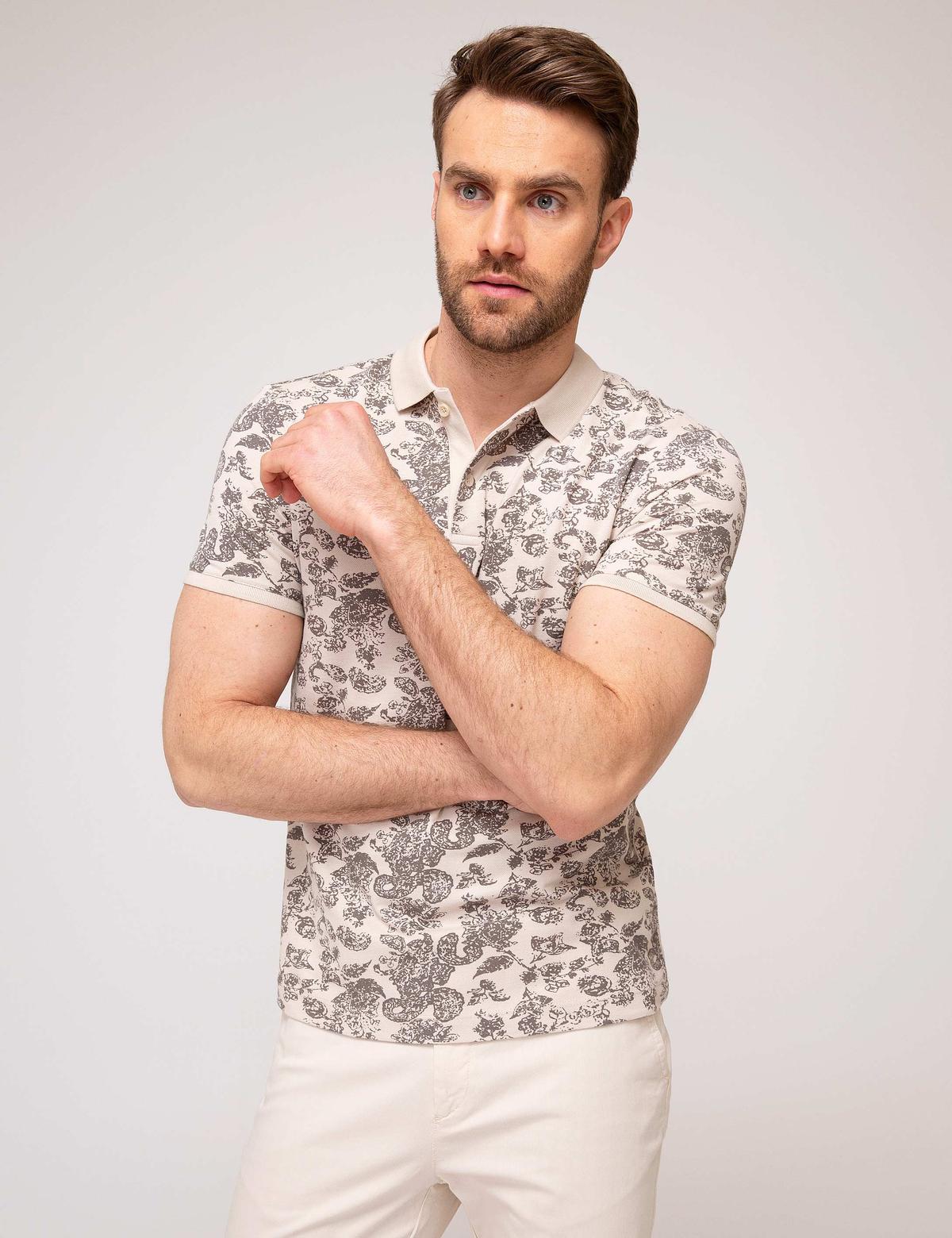 Bej Slim Fit Polo Yaka T-Shirt