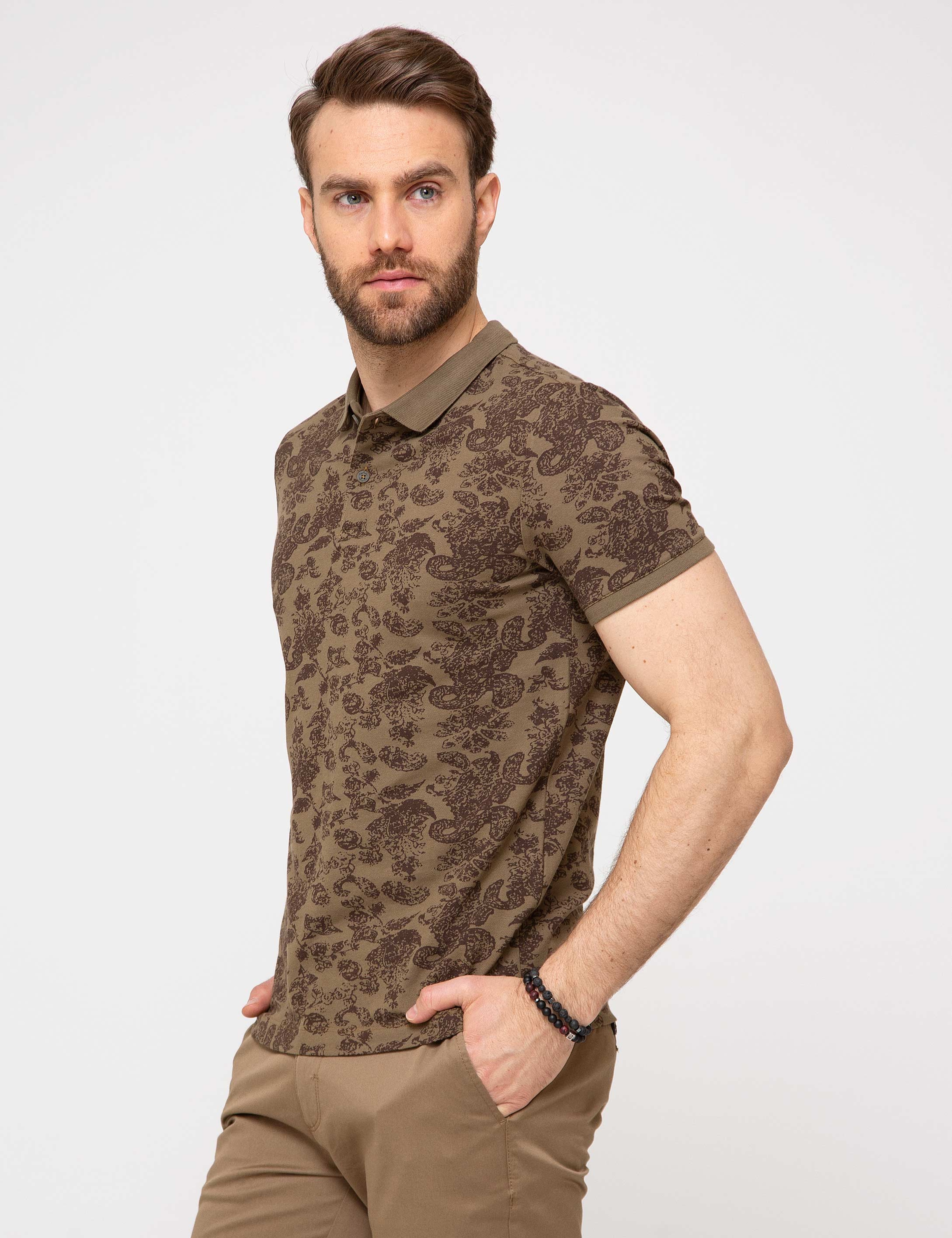 Haki Slim Fit Polo Yaka T-Shirt - Image 2