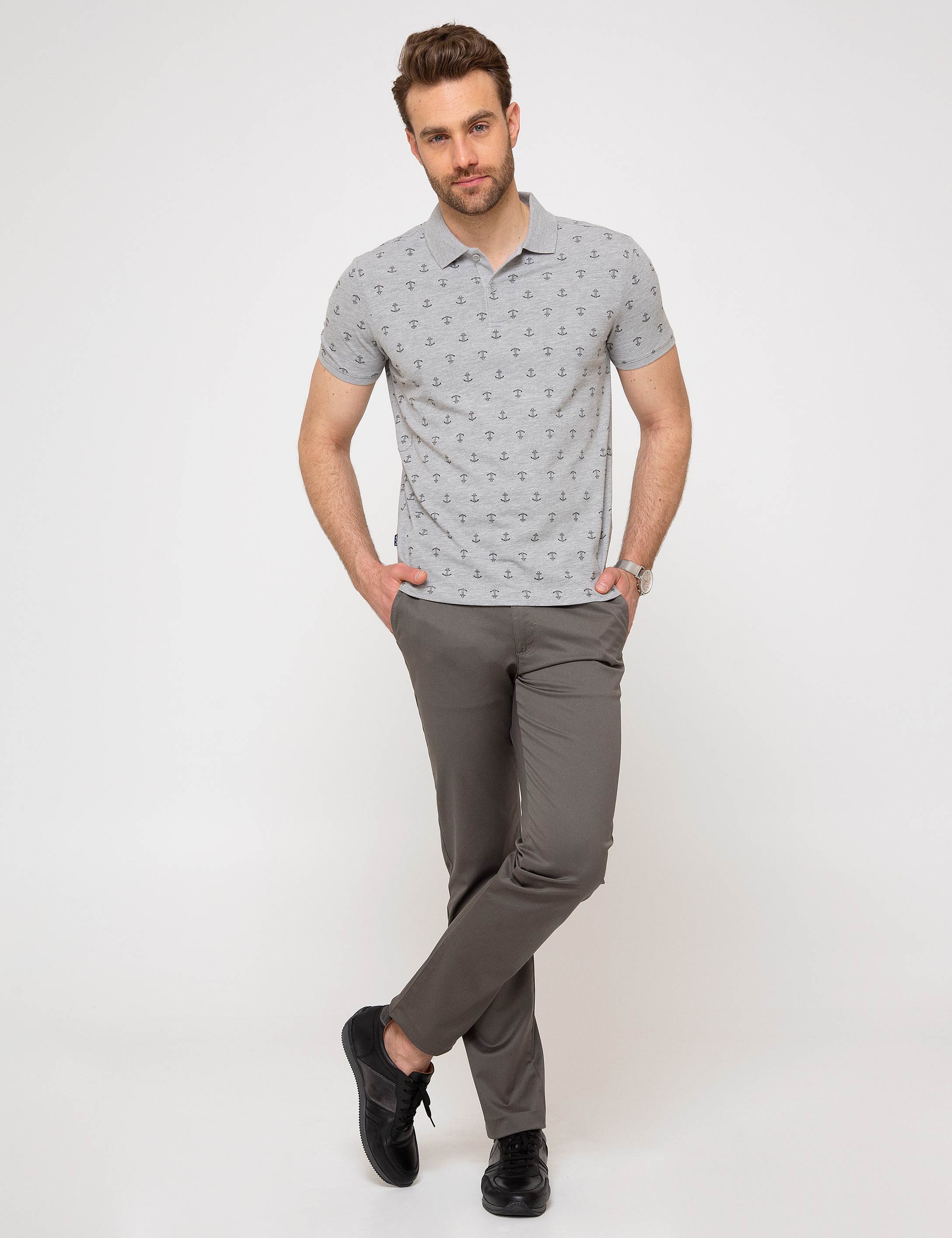 Gri Slim Fit Polo Yaka T-Shirt - Image 3