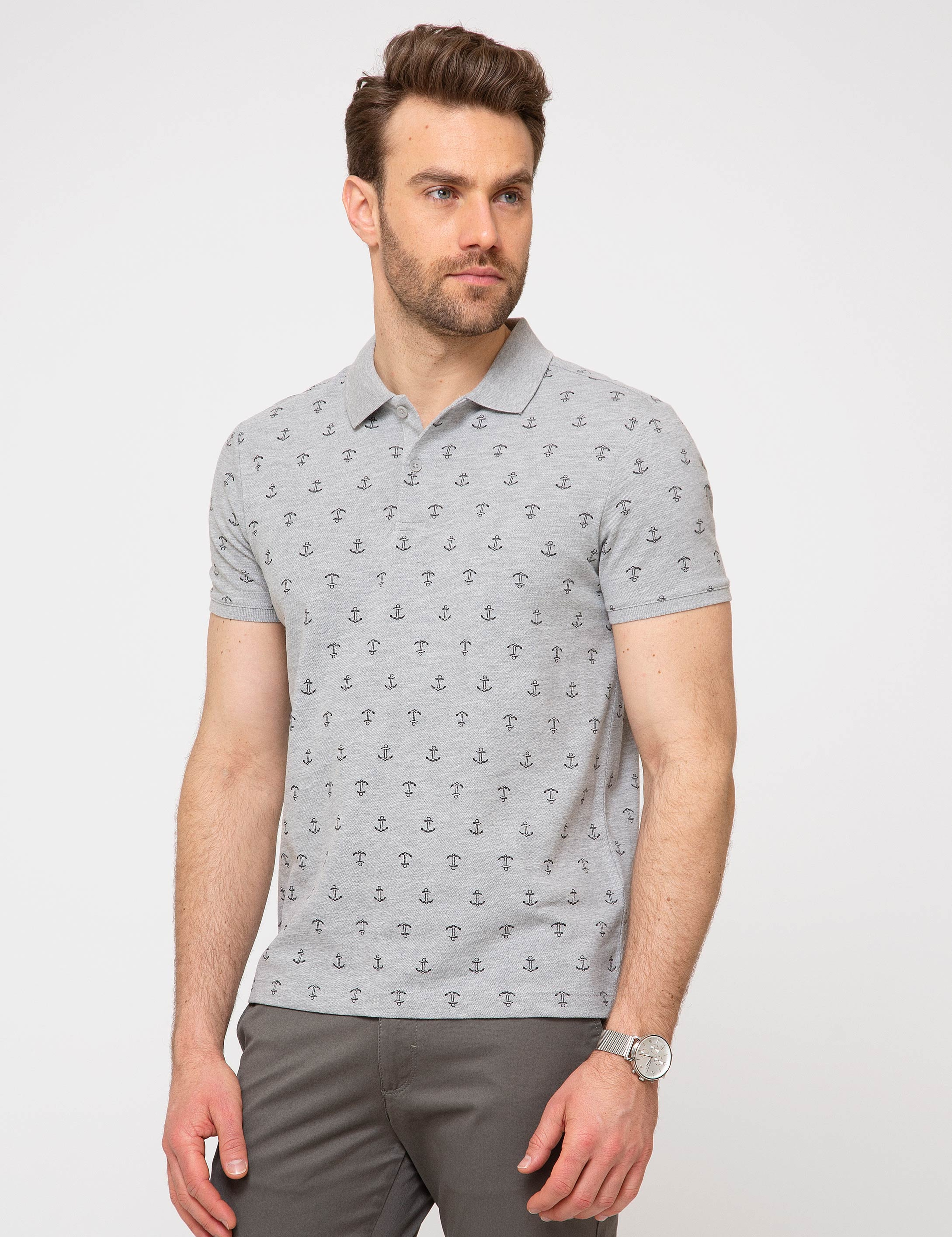 Gri Slim Fit Polo Yaka T-Shirt - Image 2
