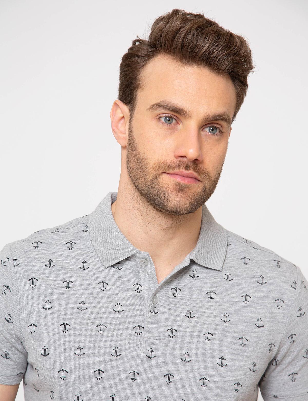 Gri Slim Fit Polo Yaka T-Shirt