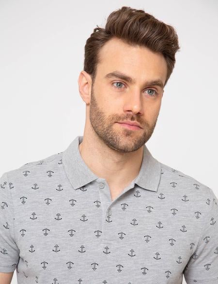 Gri Slim Fit Polo Yaka T-Shirt - 50195160158
