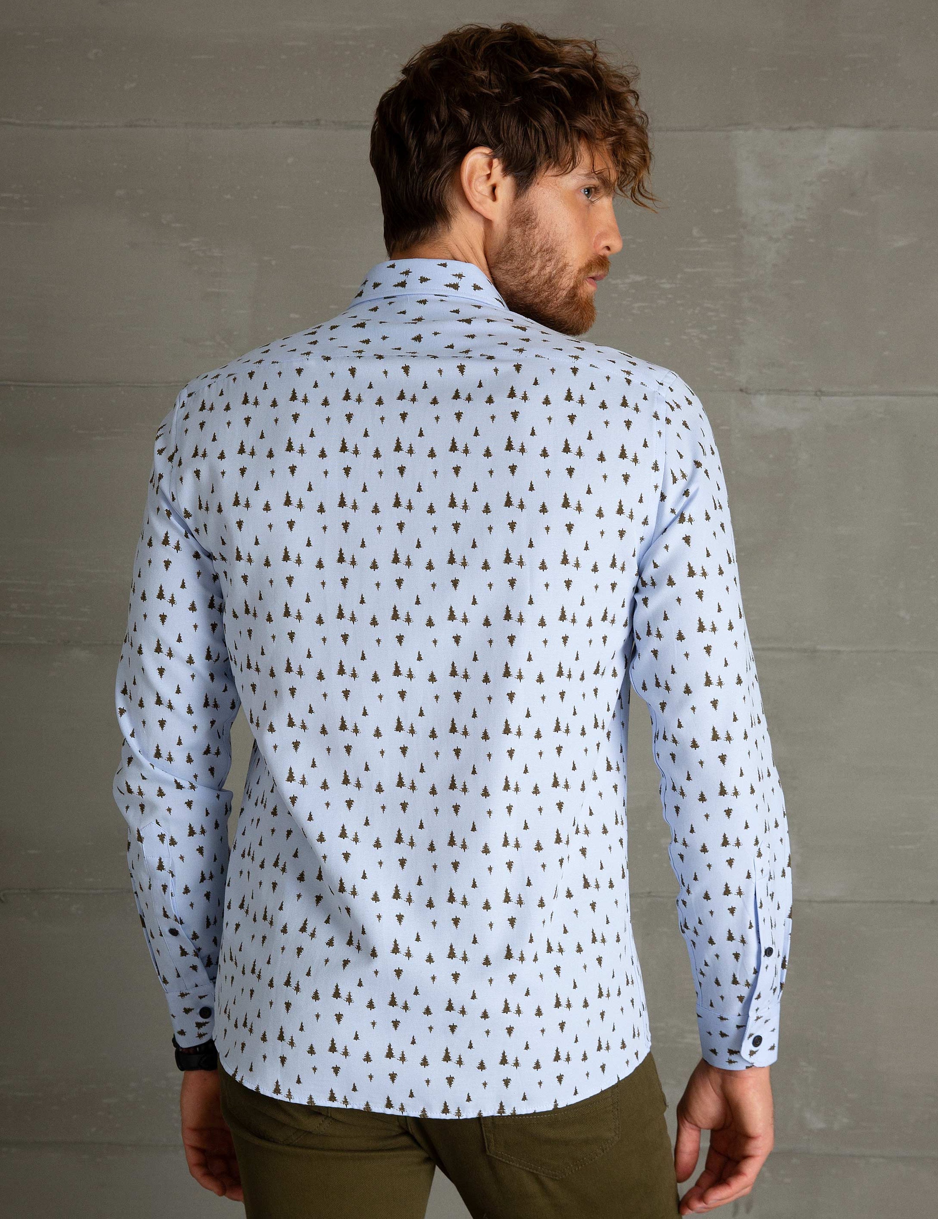 Kahverengi Slim Fit Uzun Kollu Gömlek - Image 3