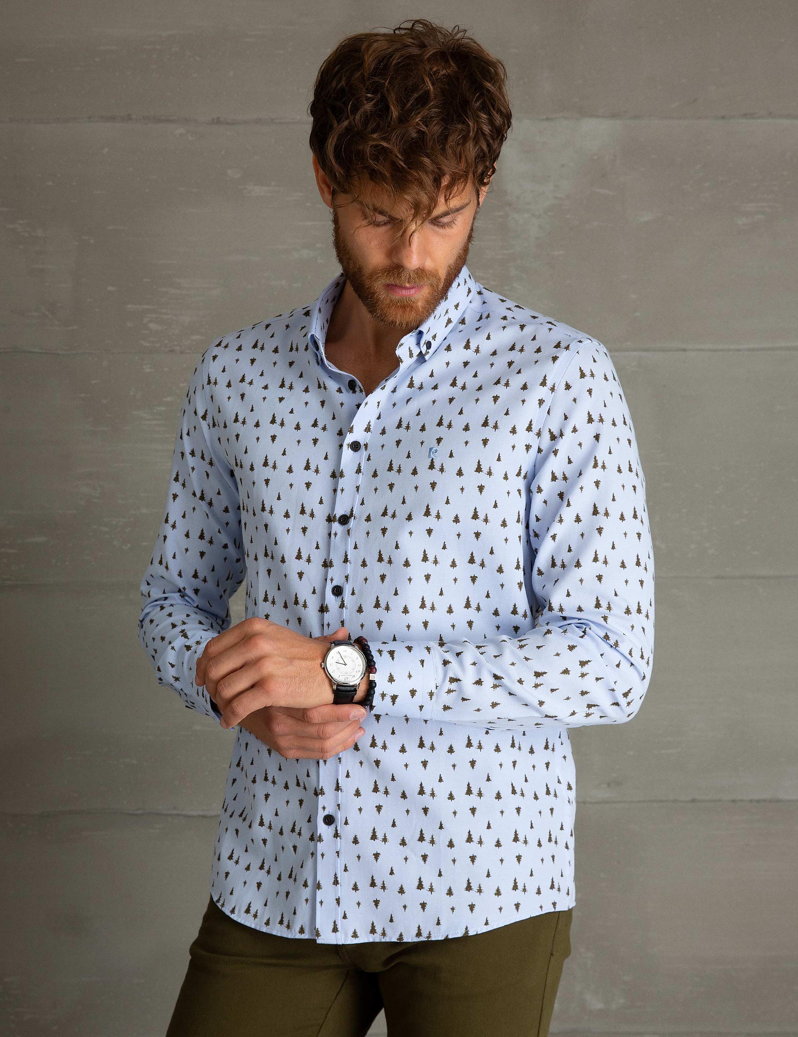 Kahverengi Slim Fit Uzun Kollu Gömlek