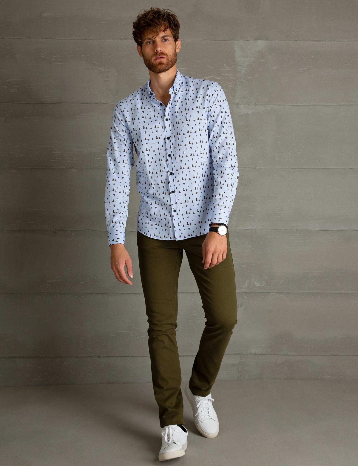 Kahverengi Slim Fit Uzun Kollu Gömlek