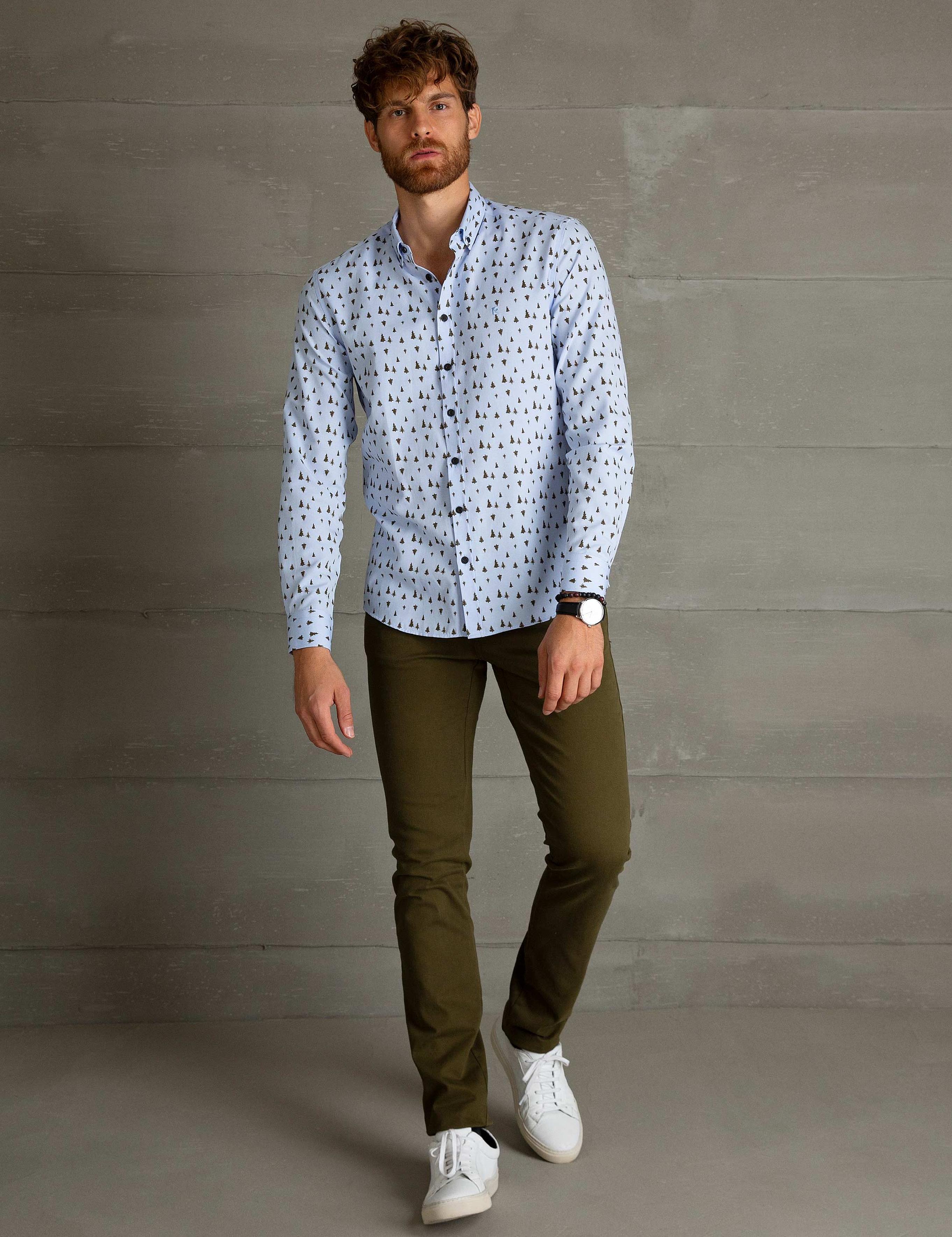 Kahverengi Slim Fit Uzun Kollu Gömlek