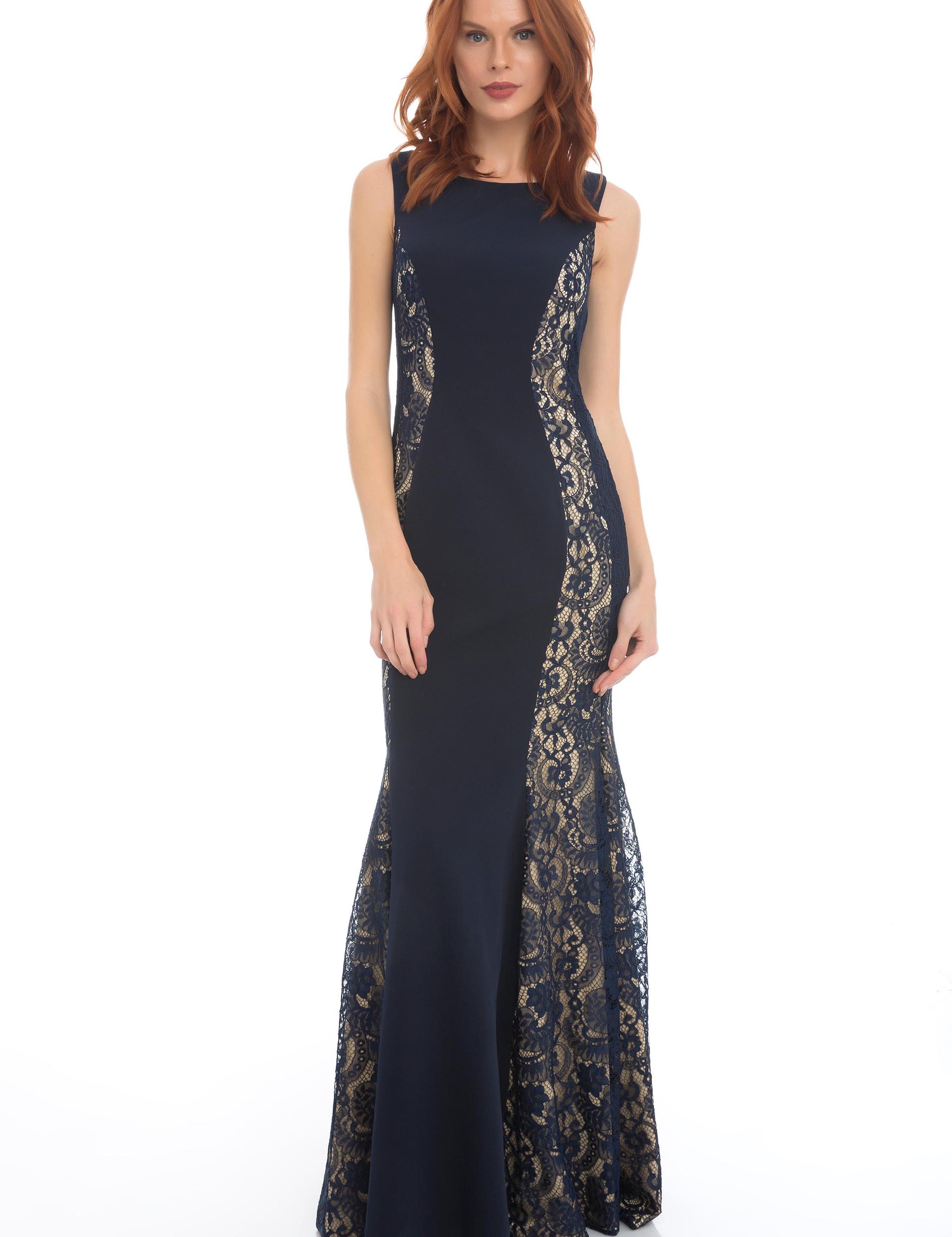 Lacivert Dokuma Elbise