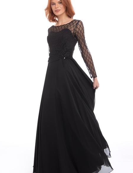 Siyah Dokuma Elbise - 50195606005