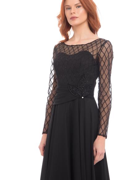 Siyah Dokuma Elbise - 50195606005