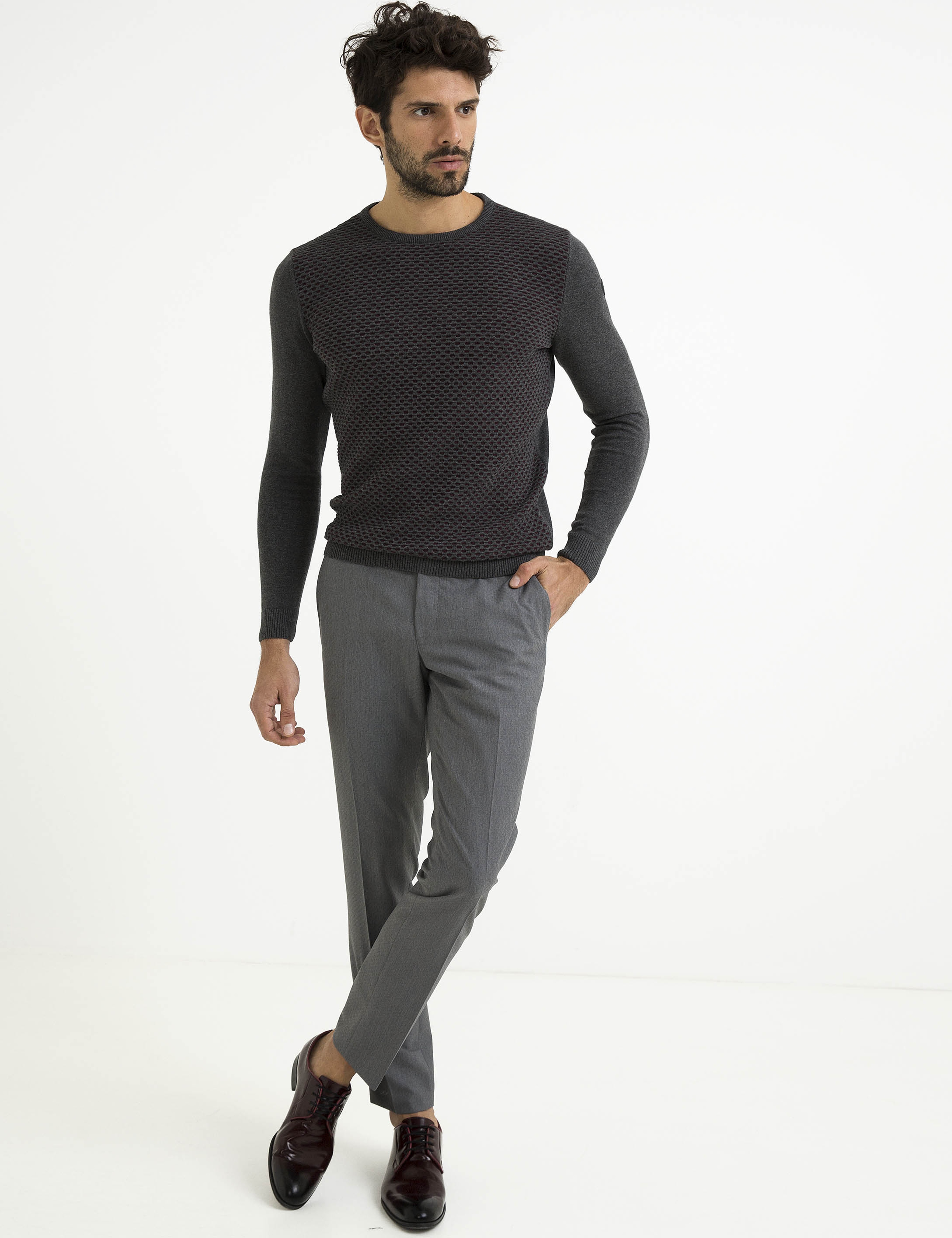 Gri Melanj Slim Fit Triko Kazak - Image 1