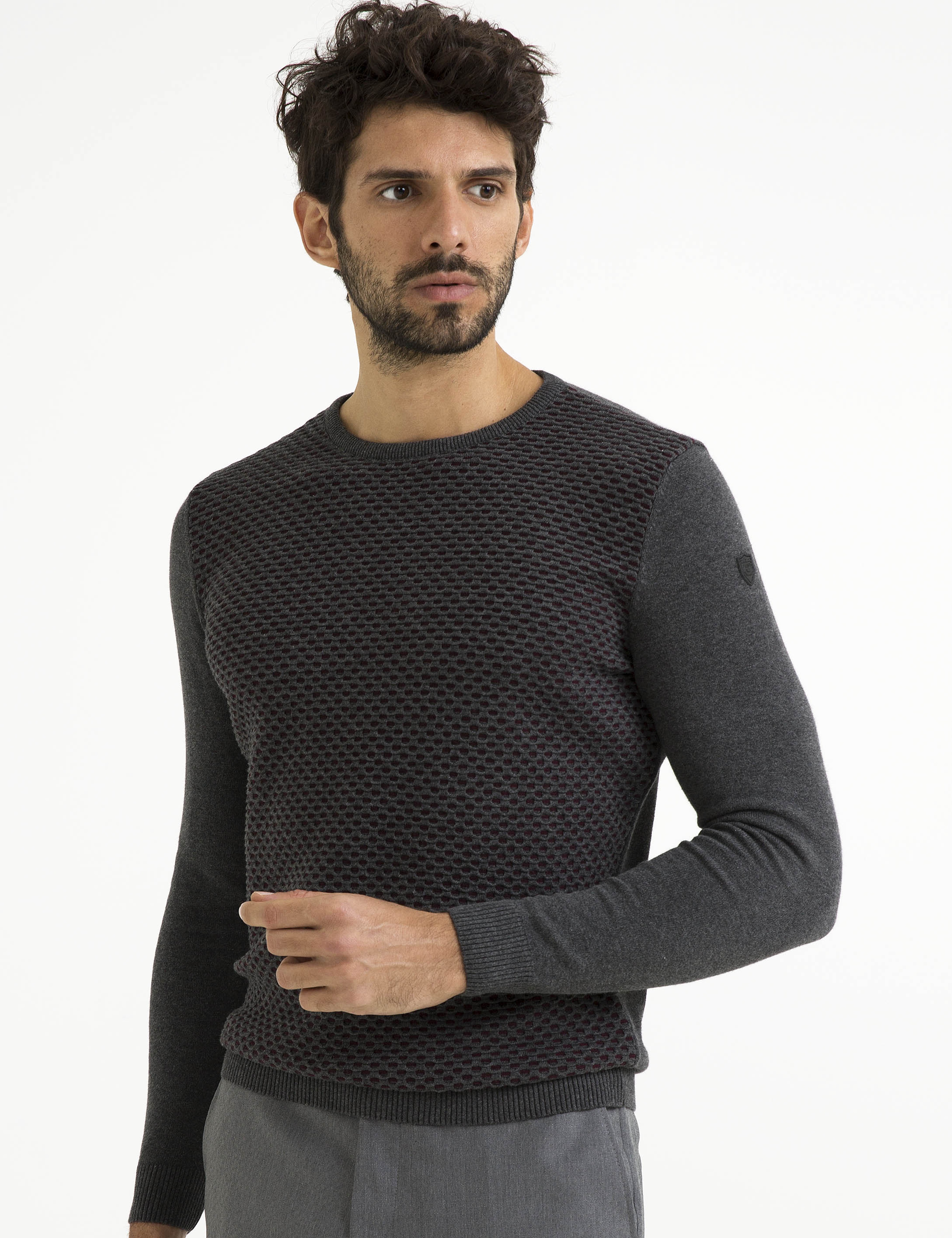 Gri Melanj Slim Fit Triko Kazak