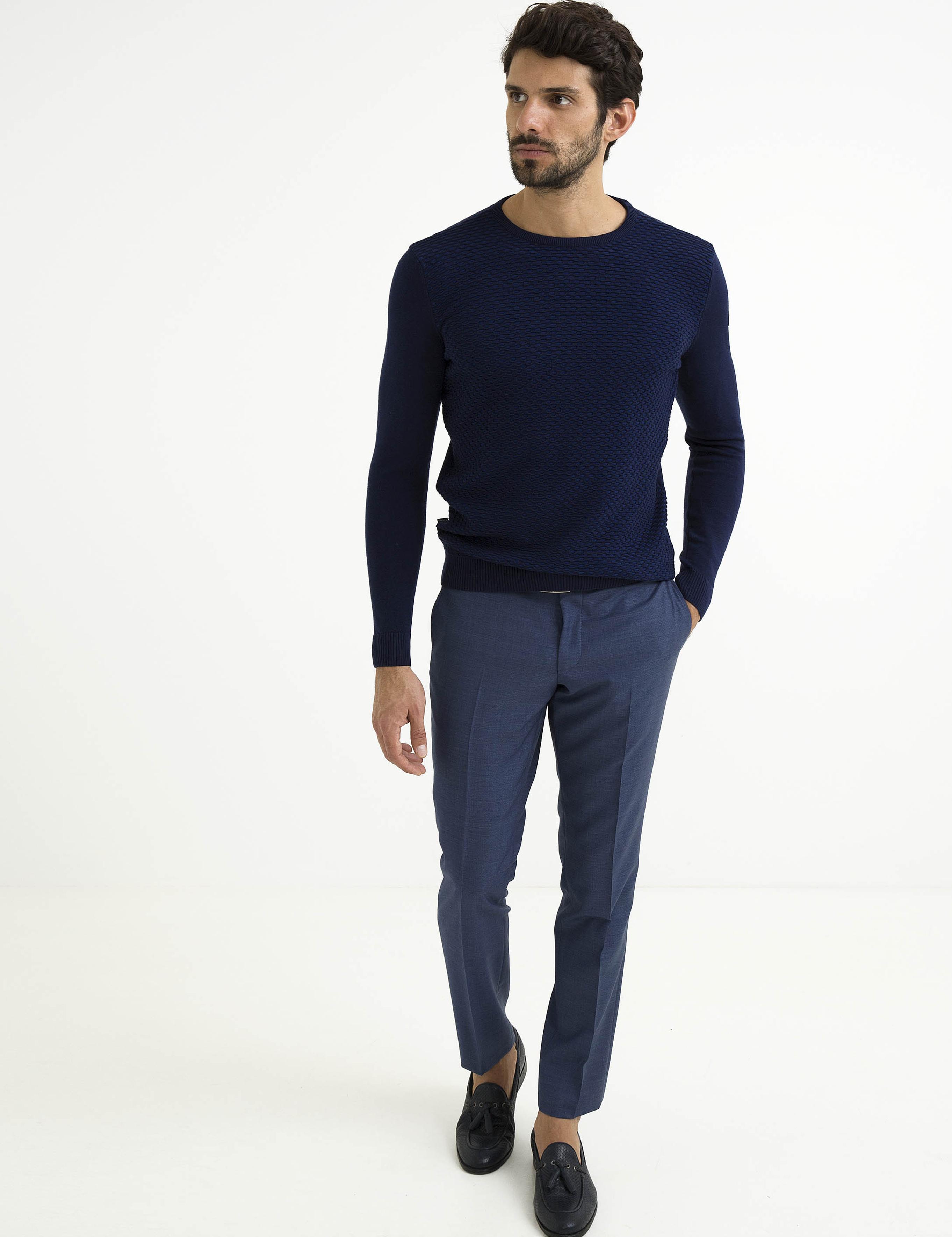 Lacivert Slim Fit Triko Kazak