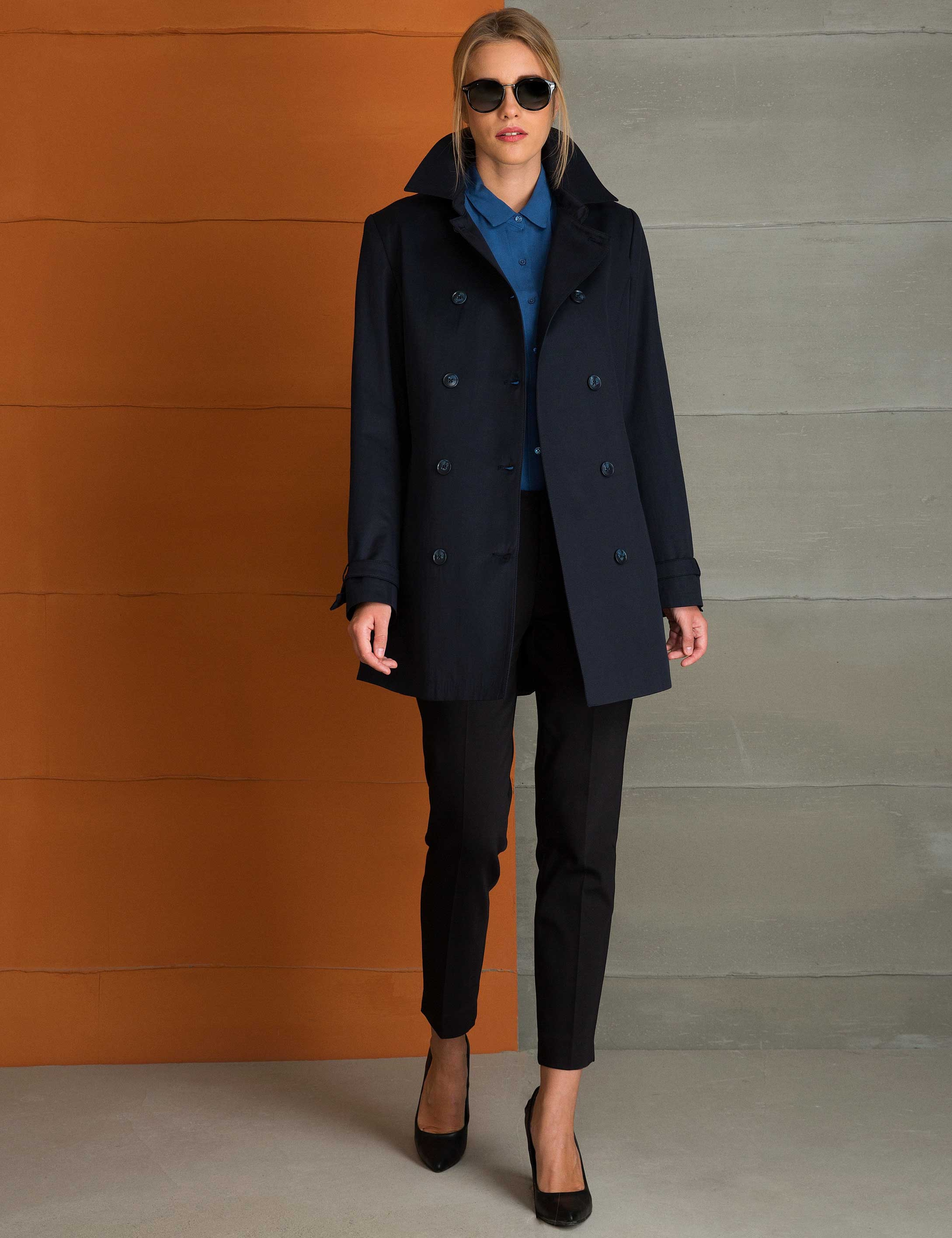 Lacivert Slim Fit Trençkot