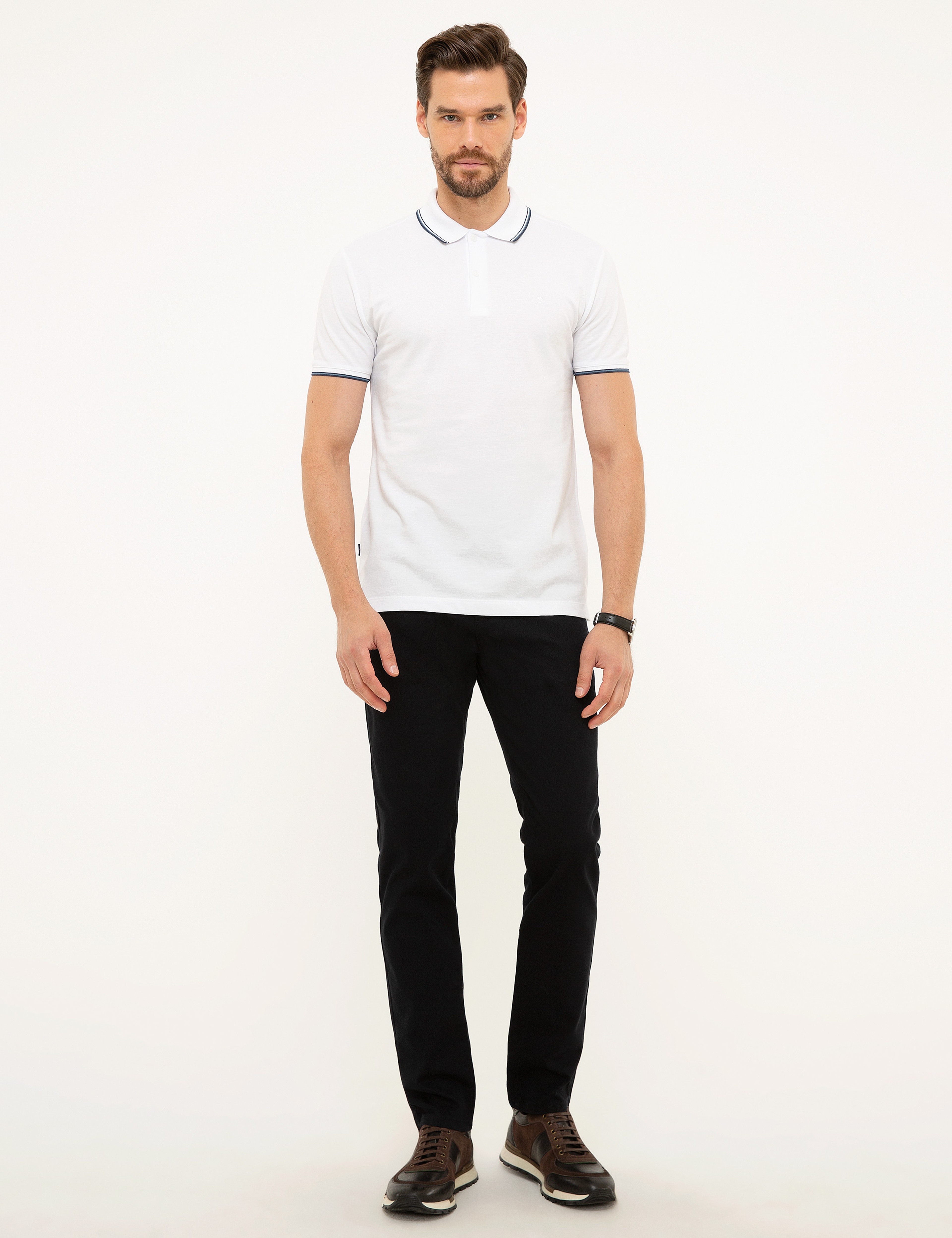 Beyaz Slim Fit Polo Yaka T-Shirt - Image 4