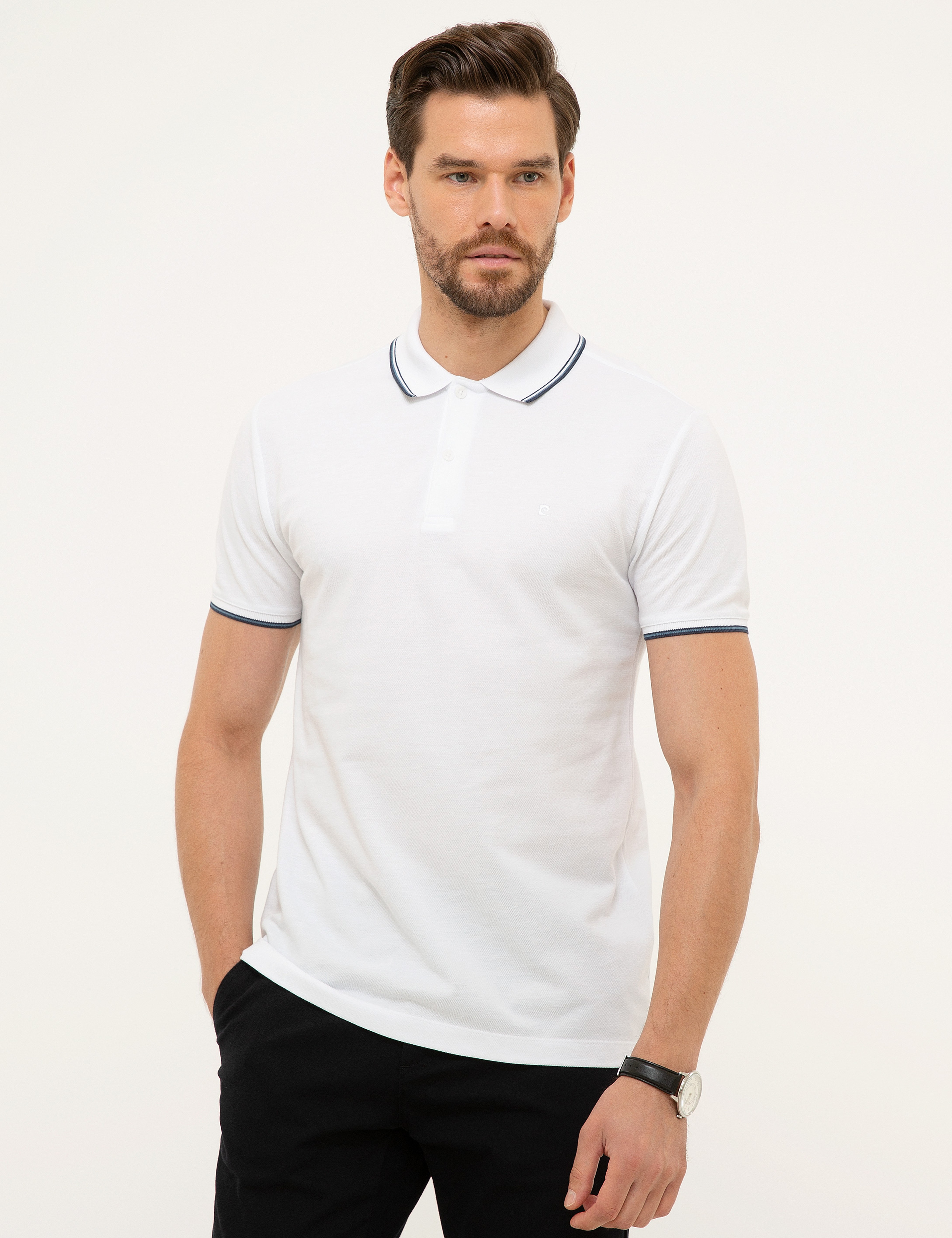 Beyaz Slim Fit Polo Yaka T-Shirt - Image 2
