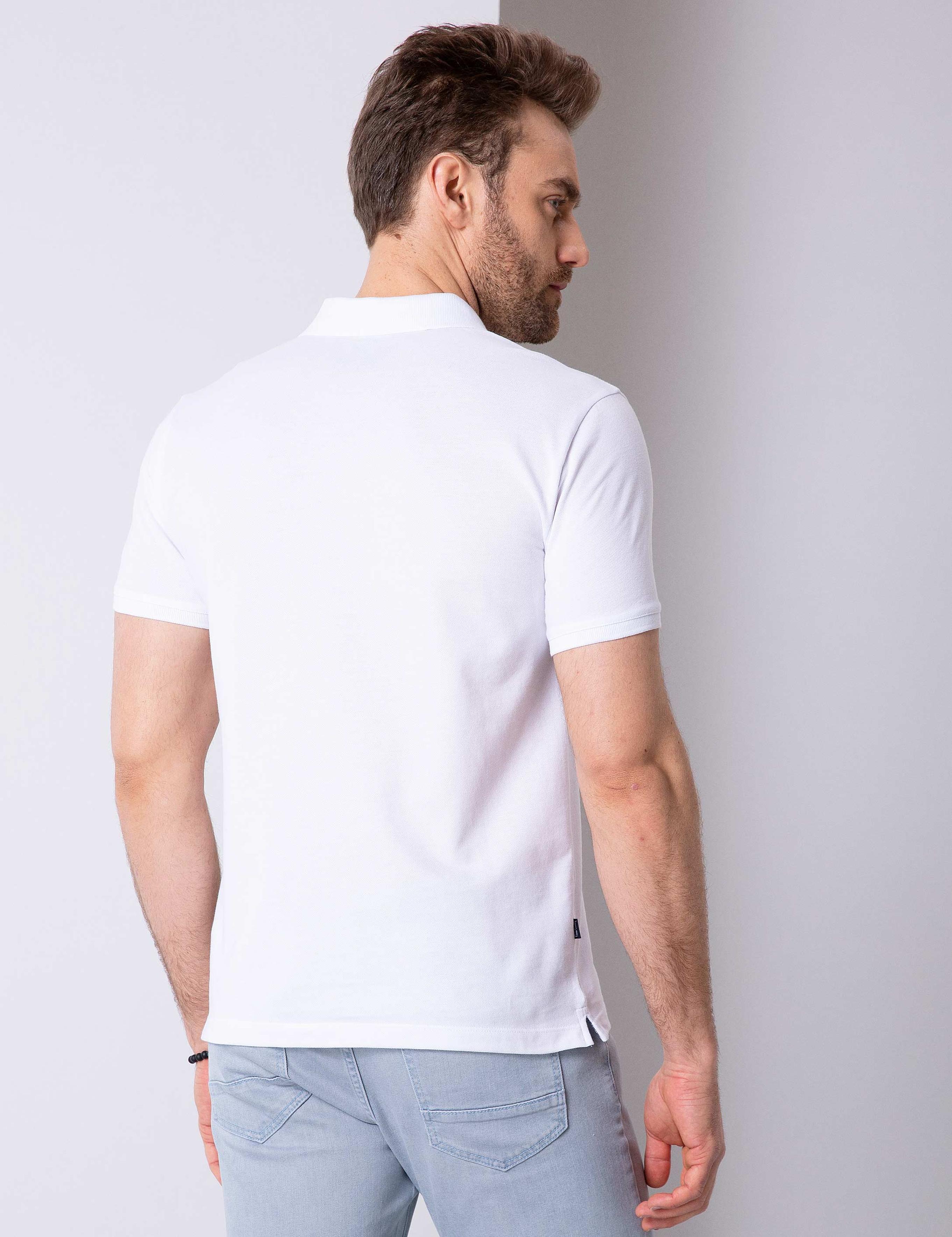 Beyaz Slim Fit Polo Yaka Basic Tişört