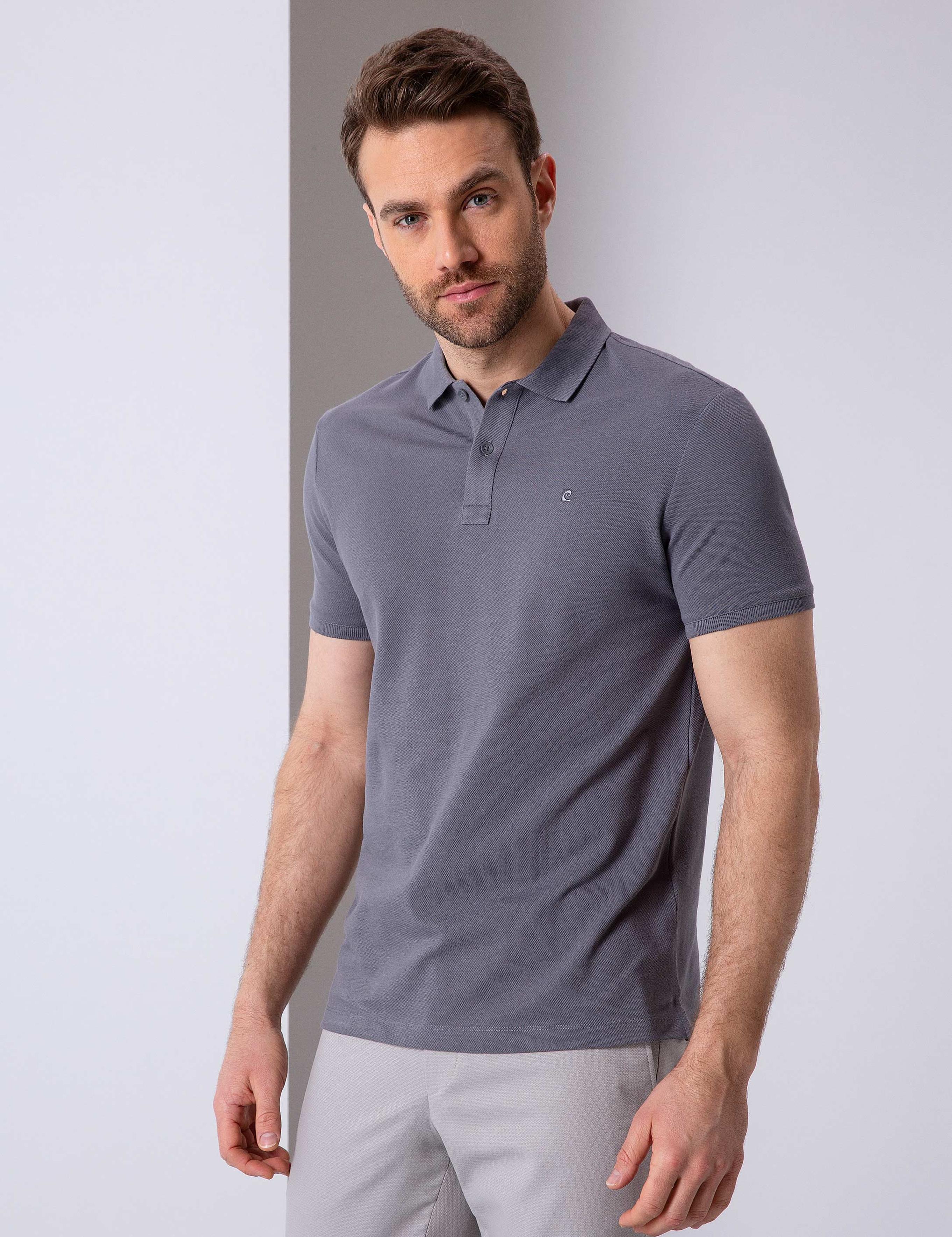 Koyu Gri Slim Fit Basic Polo Yaka T-Shirt